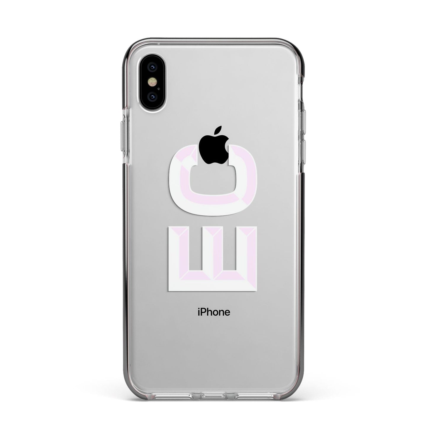 Personalised 3D Side Initials Clear Custom Apple iPhone Xs Max Impact Case Black Edge on Silver Phone