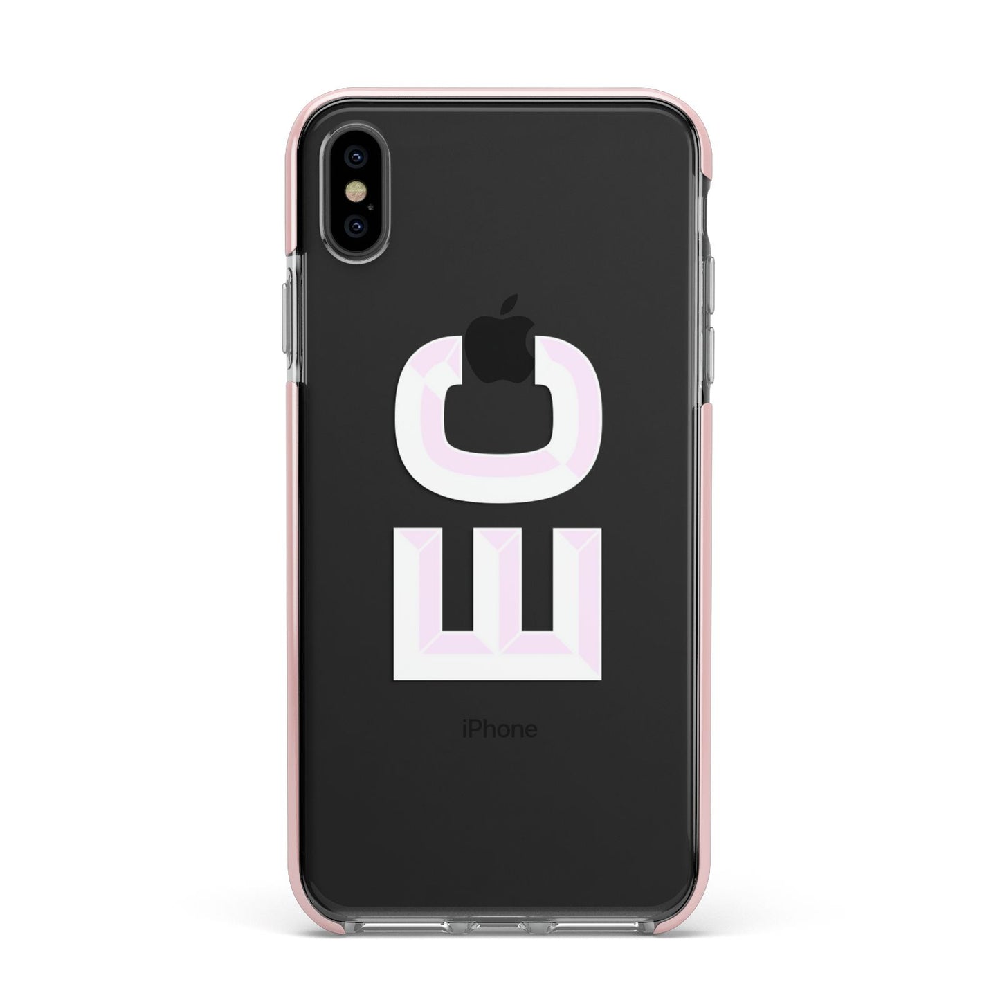 Personalised 3D Side Initials Clear Custom Apple iPhone Xs Max Impact Case Pink Edge on Black Phone