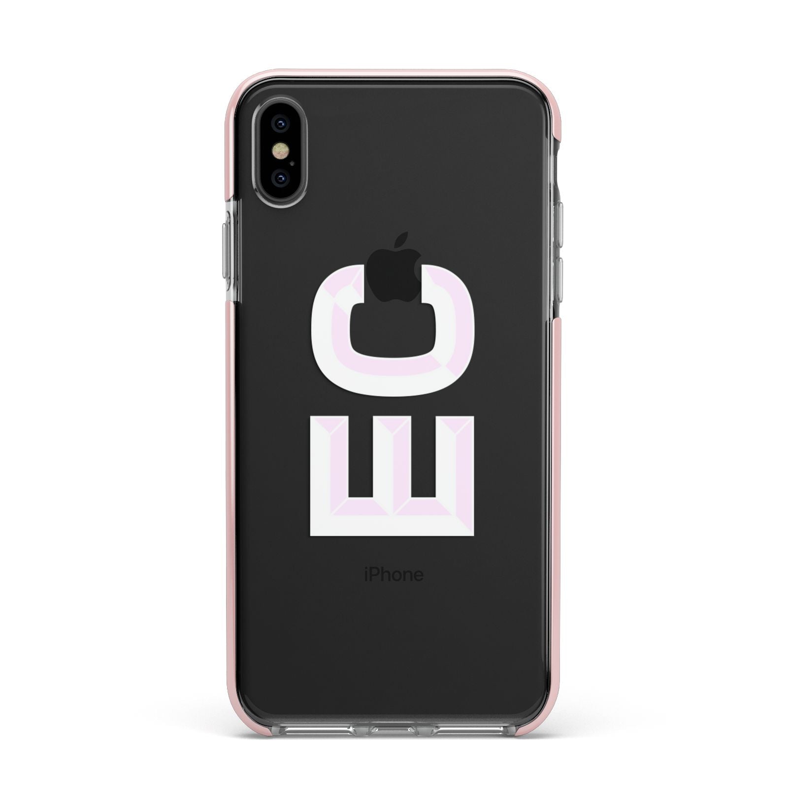 Personalised 3D Side Initials Clear Custom Apple iPhone Xs Max Impact Case Pink Edge on Black Phone