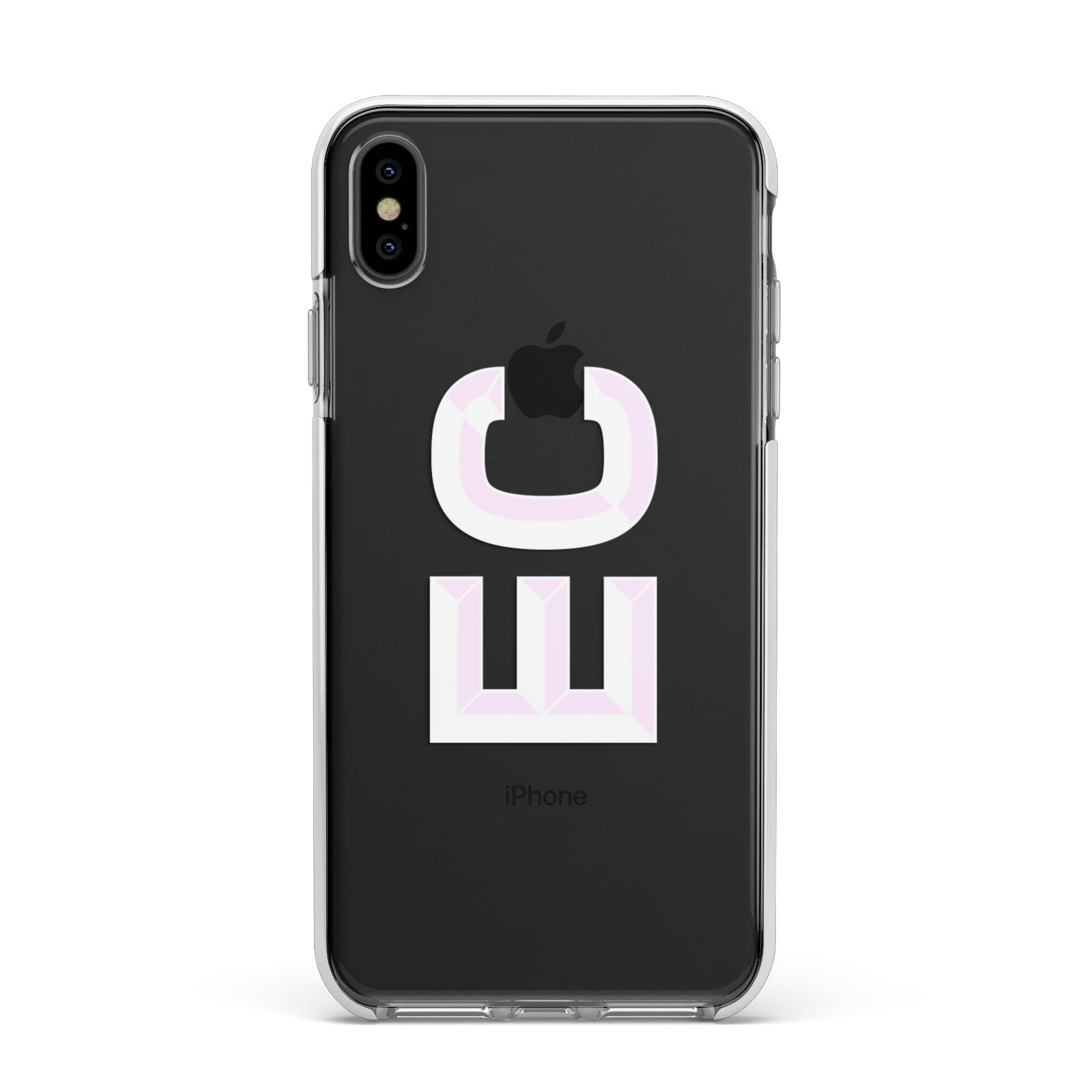 Personalised 3D Side Initials Clear Custom Apple iPhone Xs Max Impact Case White Edge on Black Phone