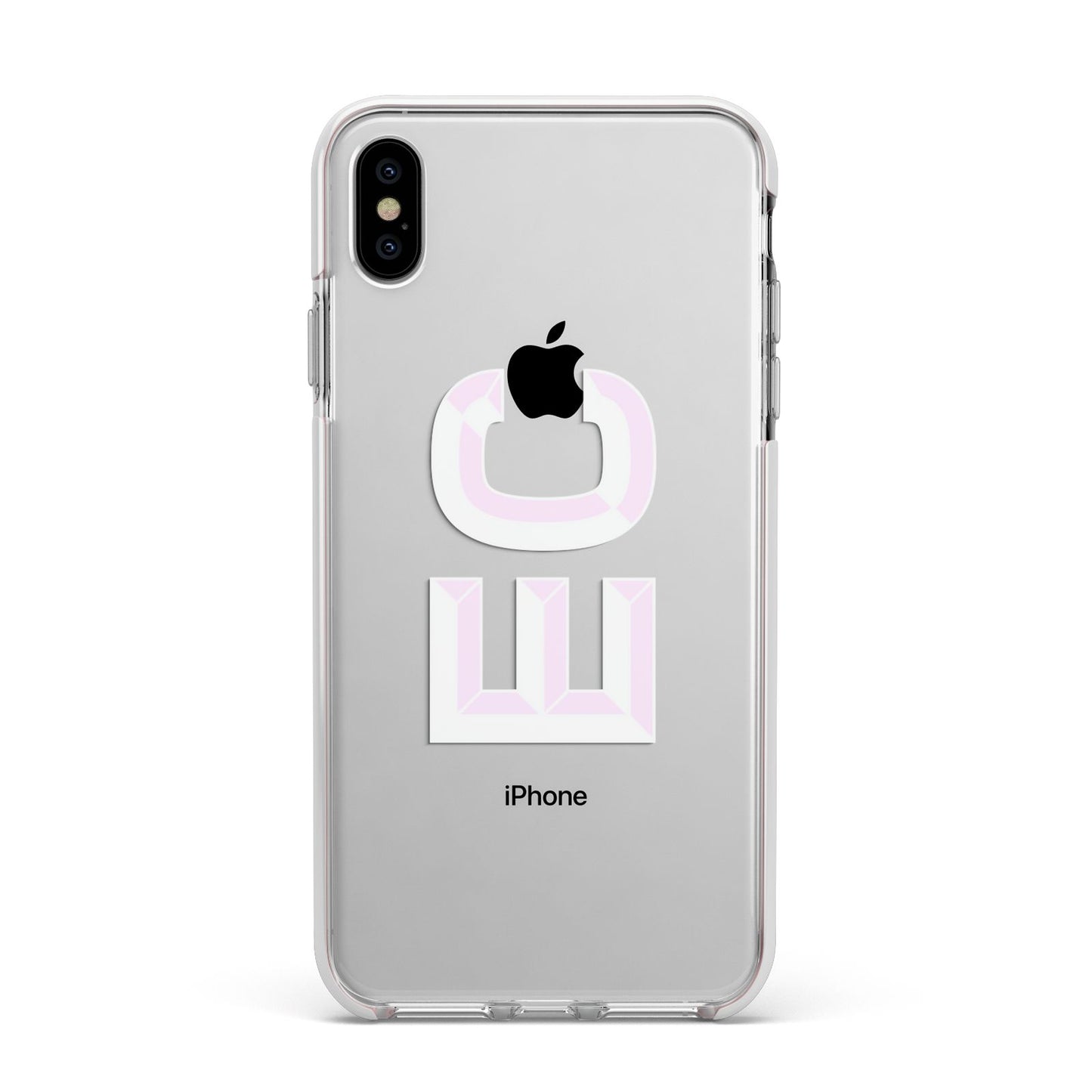 Personalised 3D Side Initials Clear Custom Apple iPhone Xs Max Impact Case White Edge on Silver Phone