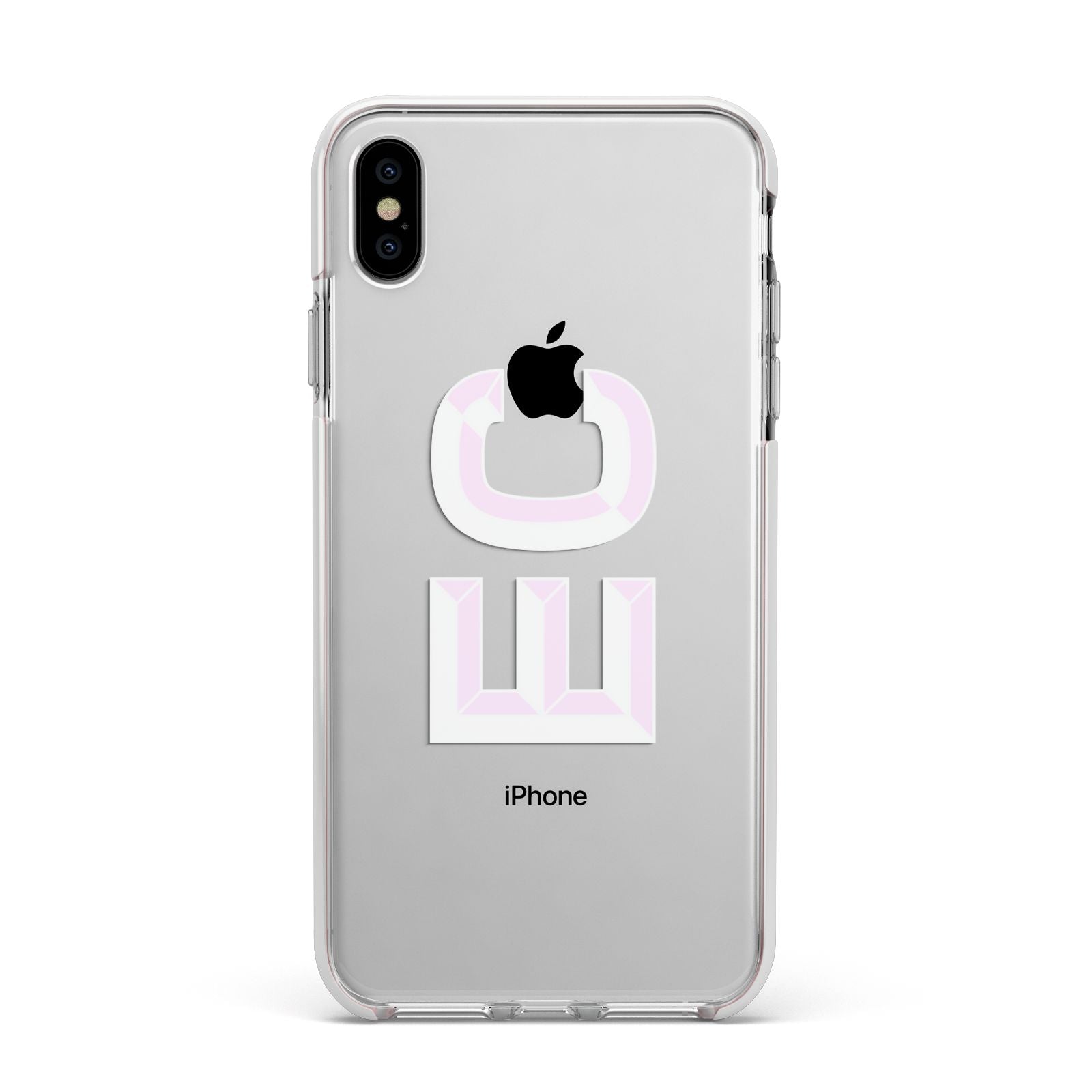 Personalised 3D Side Initials Clear Custom Apple iPhone Xs Max Impact Case White Edge on Silver Phone
