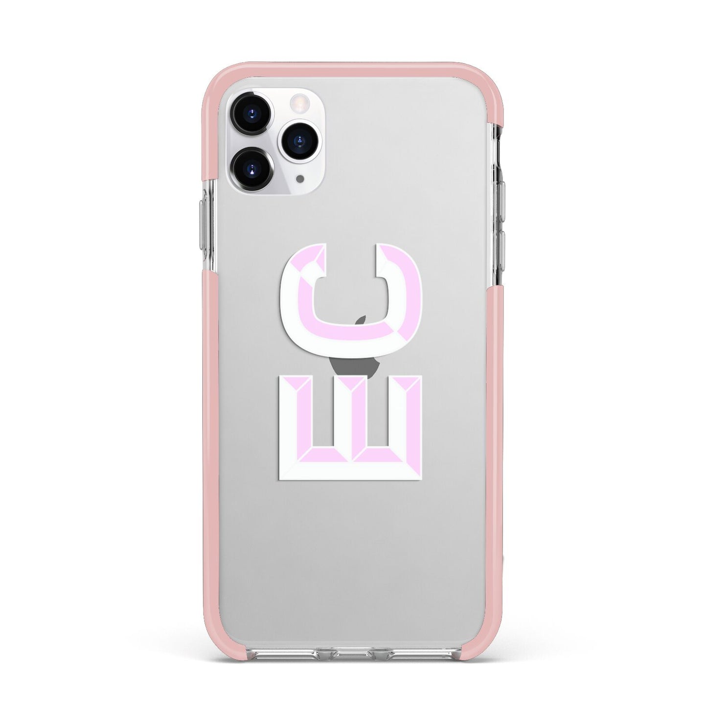 Personalised 3D Side Initials Clear Custom iPhone 11 Pro Max Impact Pink Edge Case