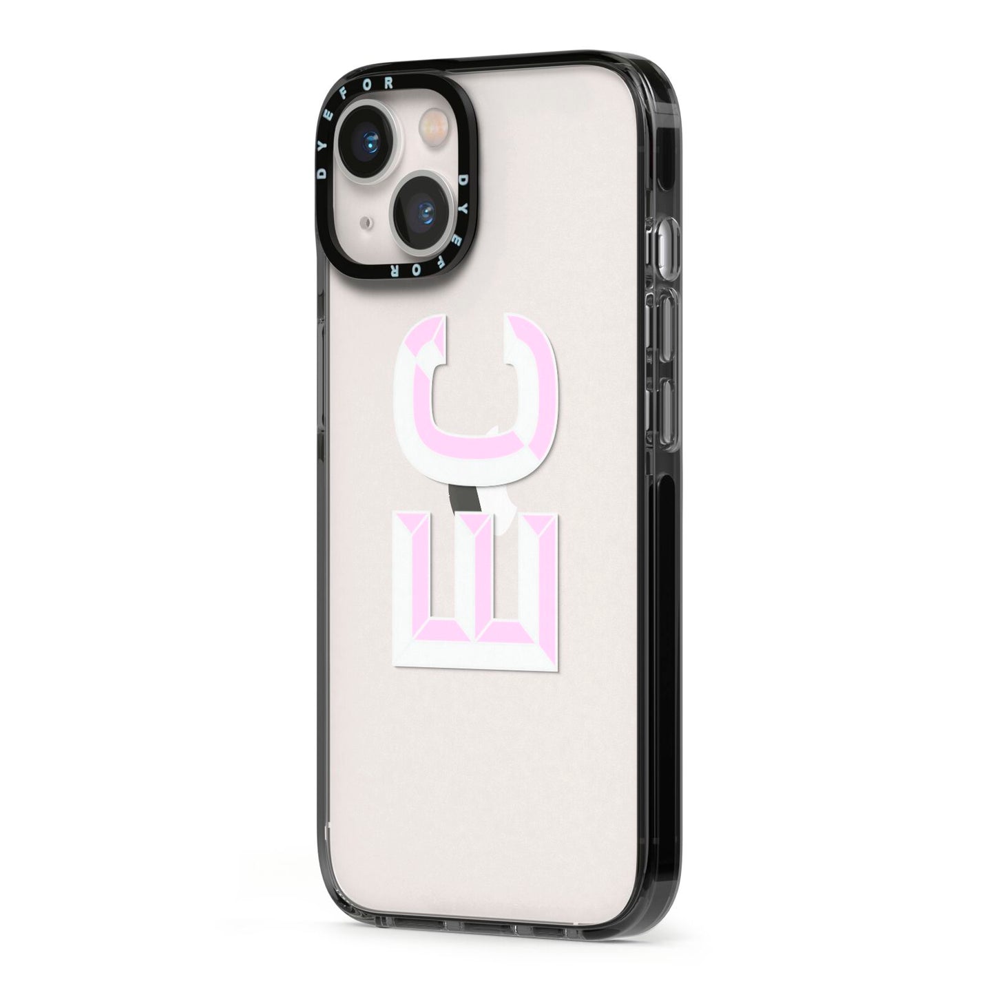 Personalised 3D Side Initials Clear Custom iPhone 13 Black Impact Case Side Angle on Silver phone