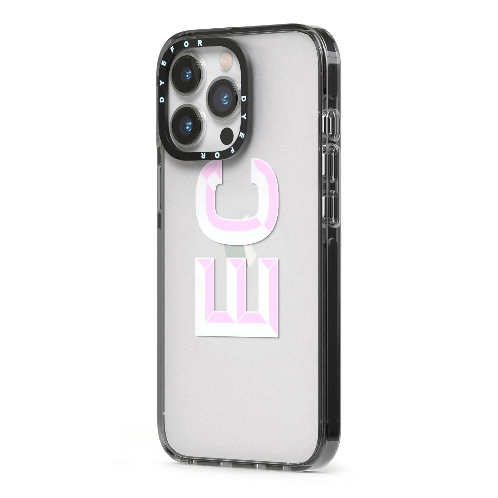 Personalised 3D Side Initials Clear Custom iPhone 13 Pro Black Impact Case Side Angle on Silver phone