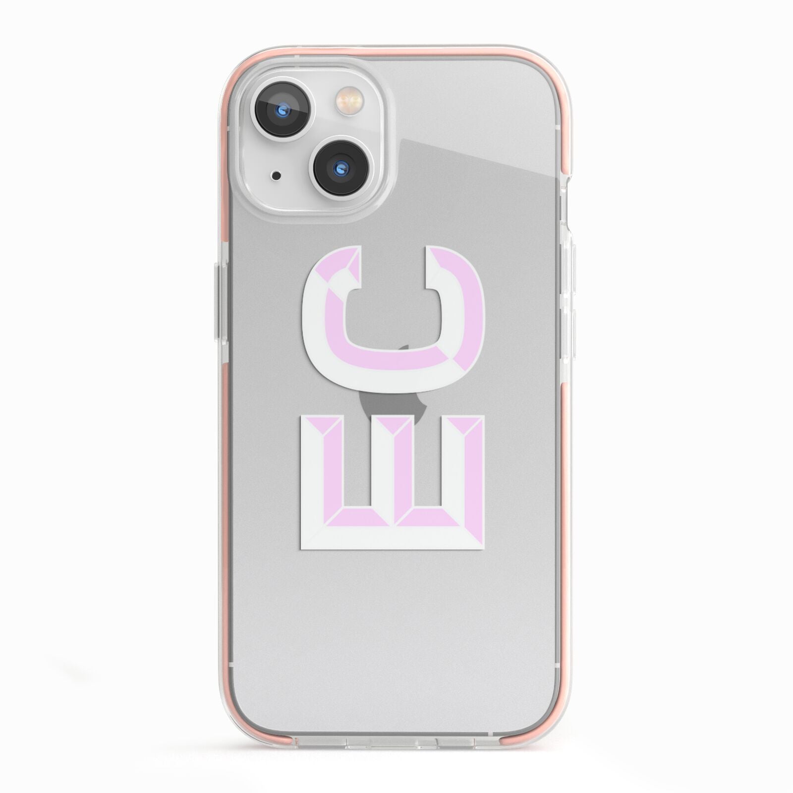 Personalised 3D Side Initials Clear Custom iPhone 13 TPU Impact Case with Pink Edges