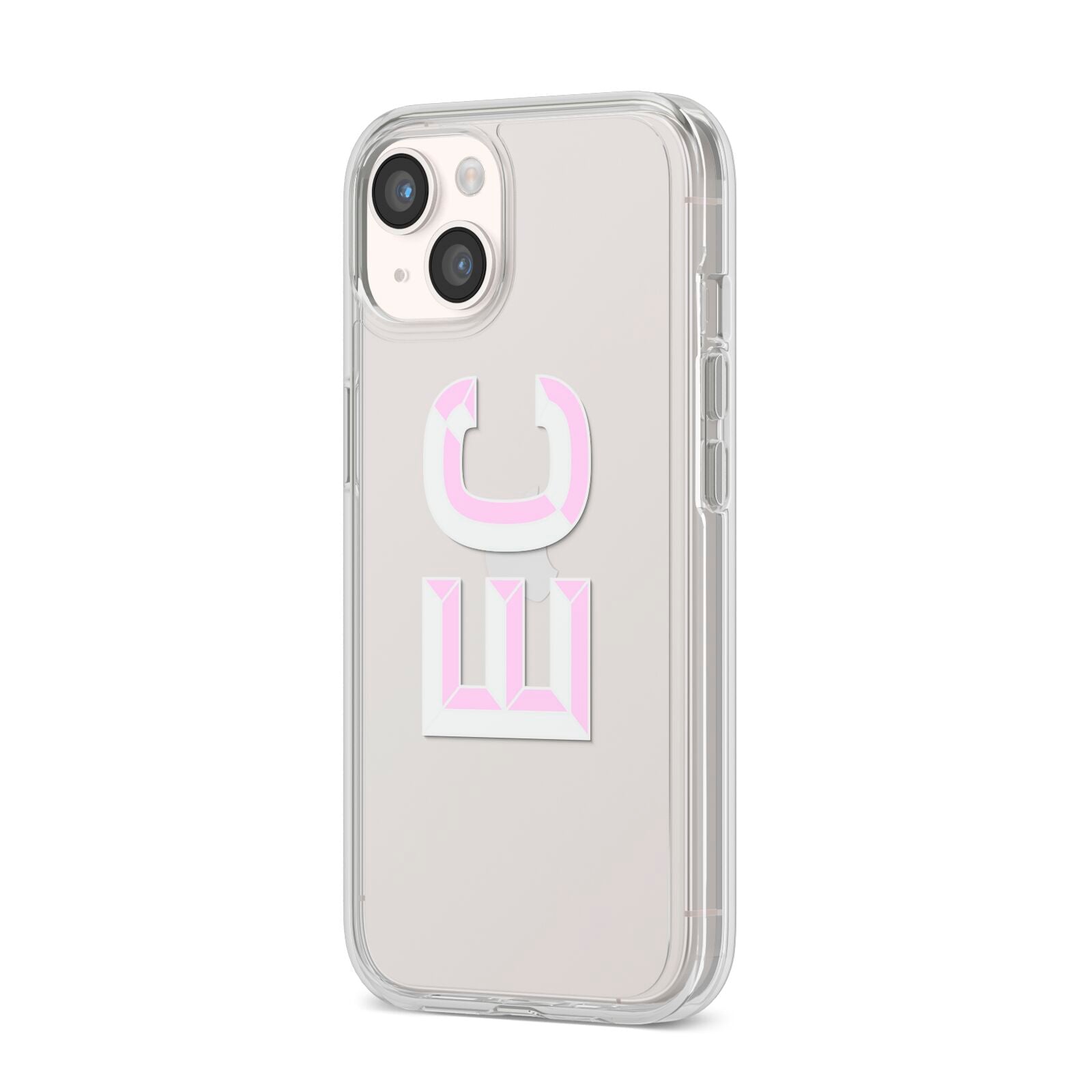 Personalised 3D Side Initials Clear Custom iPhone 14 Clear Tough Case Starlight Angled Image