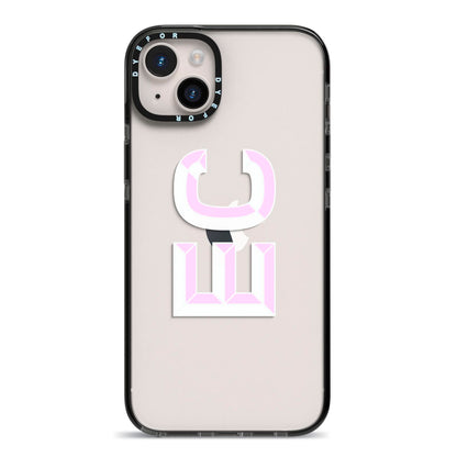 Personalised 3D Side Initials Clear Custom iPhone 14 Plus Black Impact Case on Silver phone