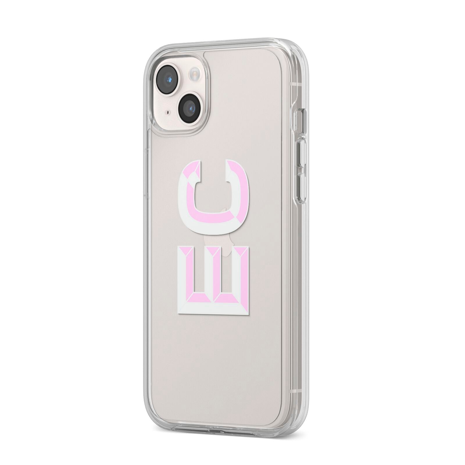 Personalised 3D Side Initials Clear Custom iPhone 14 Plus Clear Tough Case Starlight Angled Image
