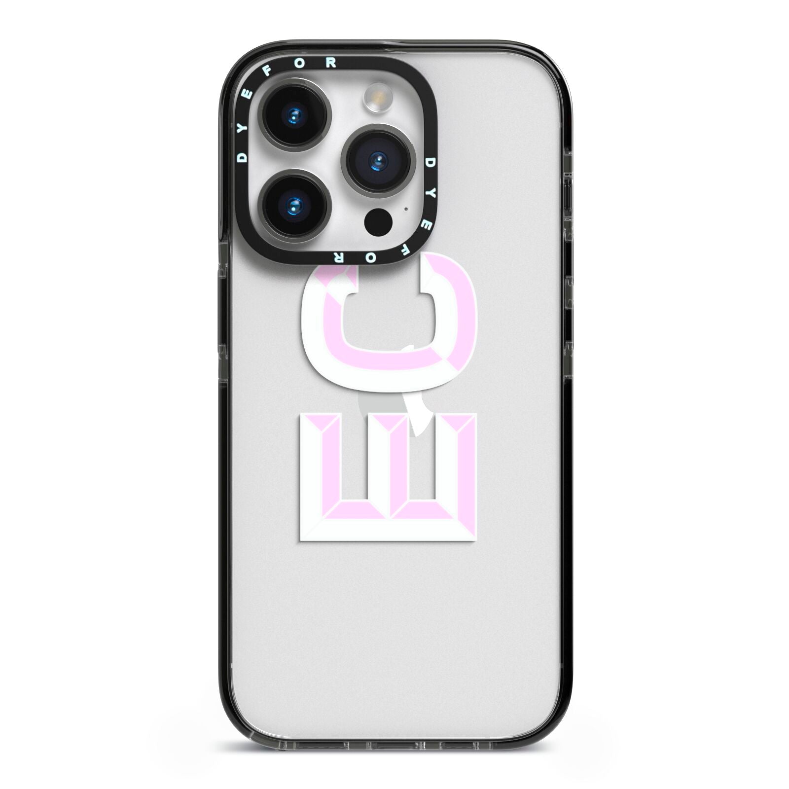 Personalised 3D Side Initials Clear Custom iPhone 14 Pro Black Impact Case on Silver phone