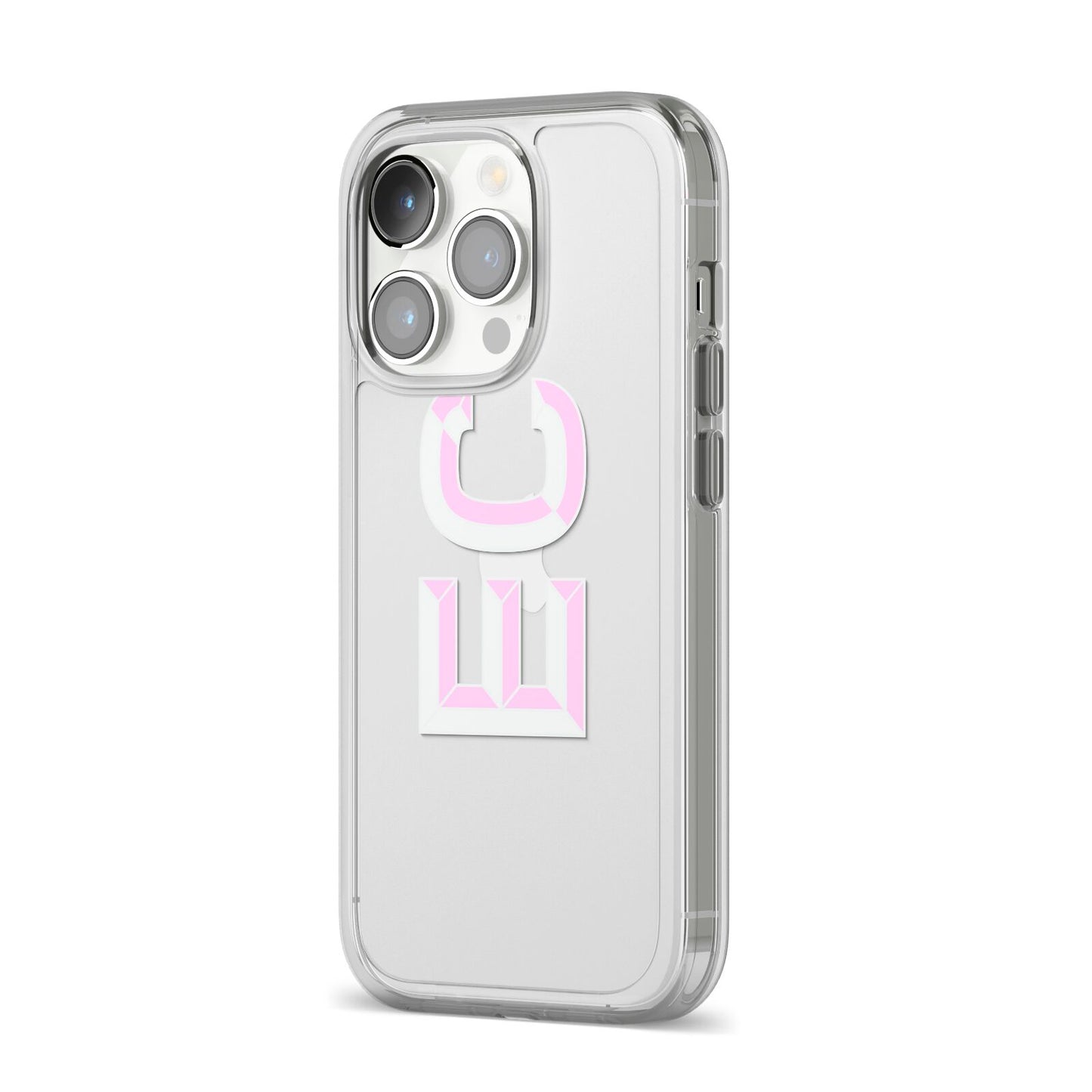 Personalised 3D Side Initials Clear Custom iPhone 14 Pro Clear Tough Case Silver Angled Image