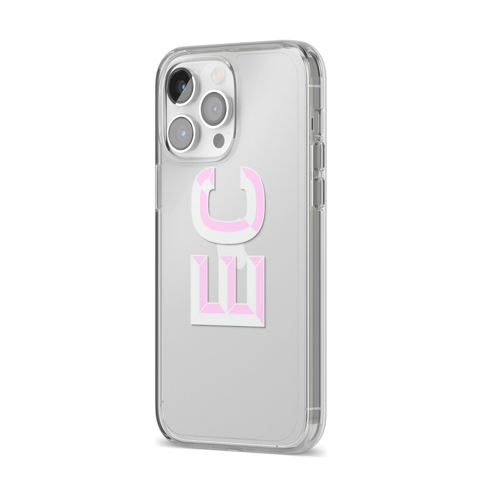 Personalised 3D Side Initials Clear Custom iPhone 14 Pro Max Clear Tough Case Silver Angled Image