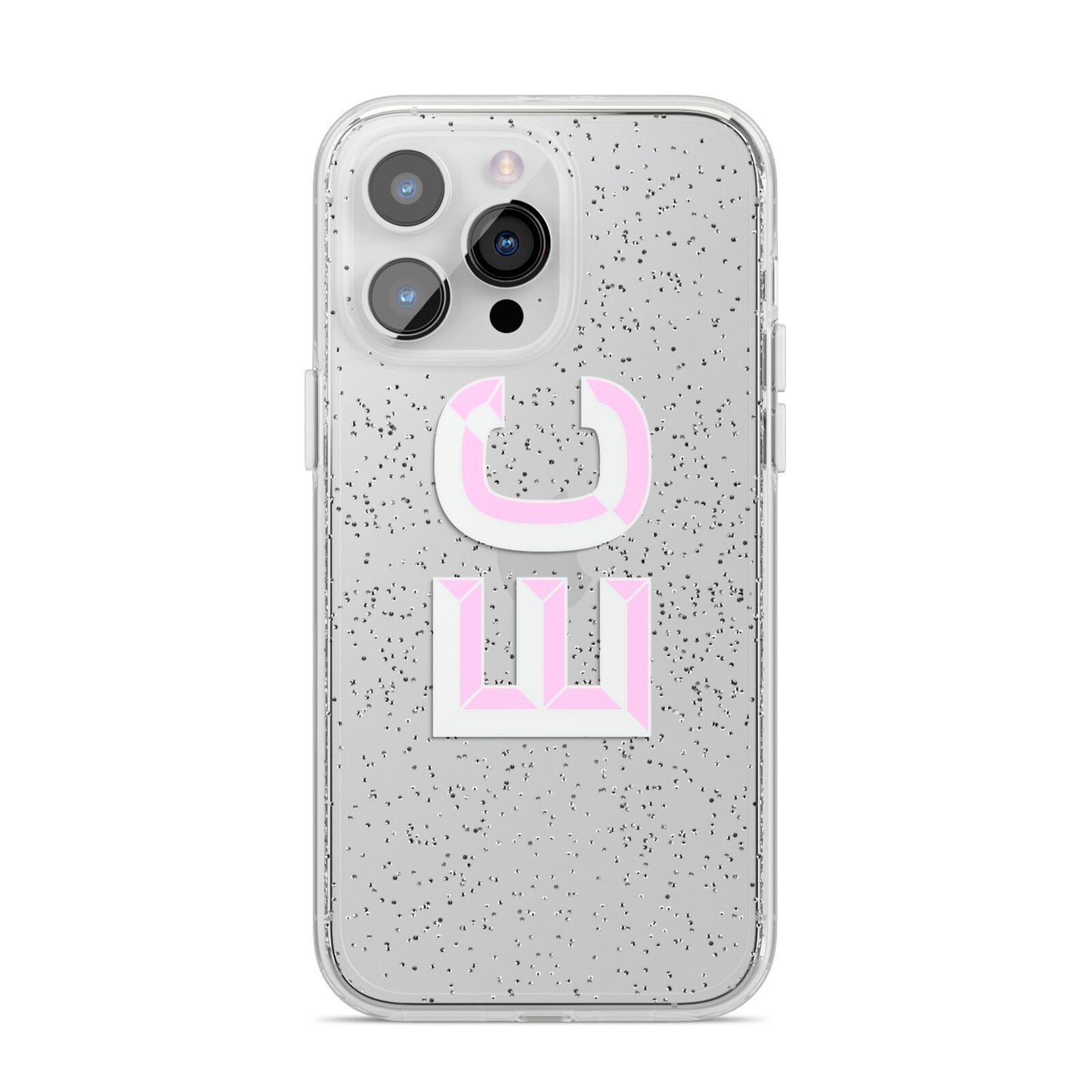 Personalised 3D Side Initials Clear Custom iPhone 14 Pro Max Glitter Tough Case Silver