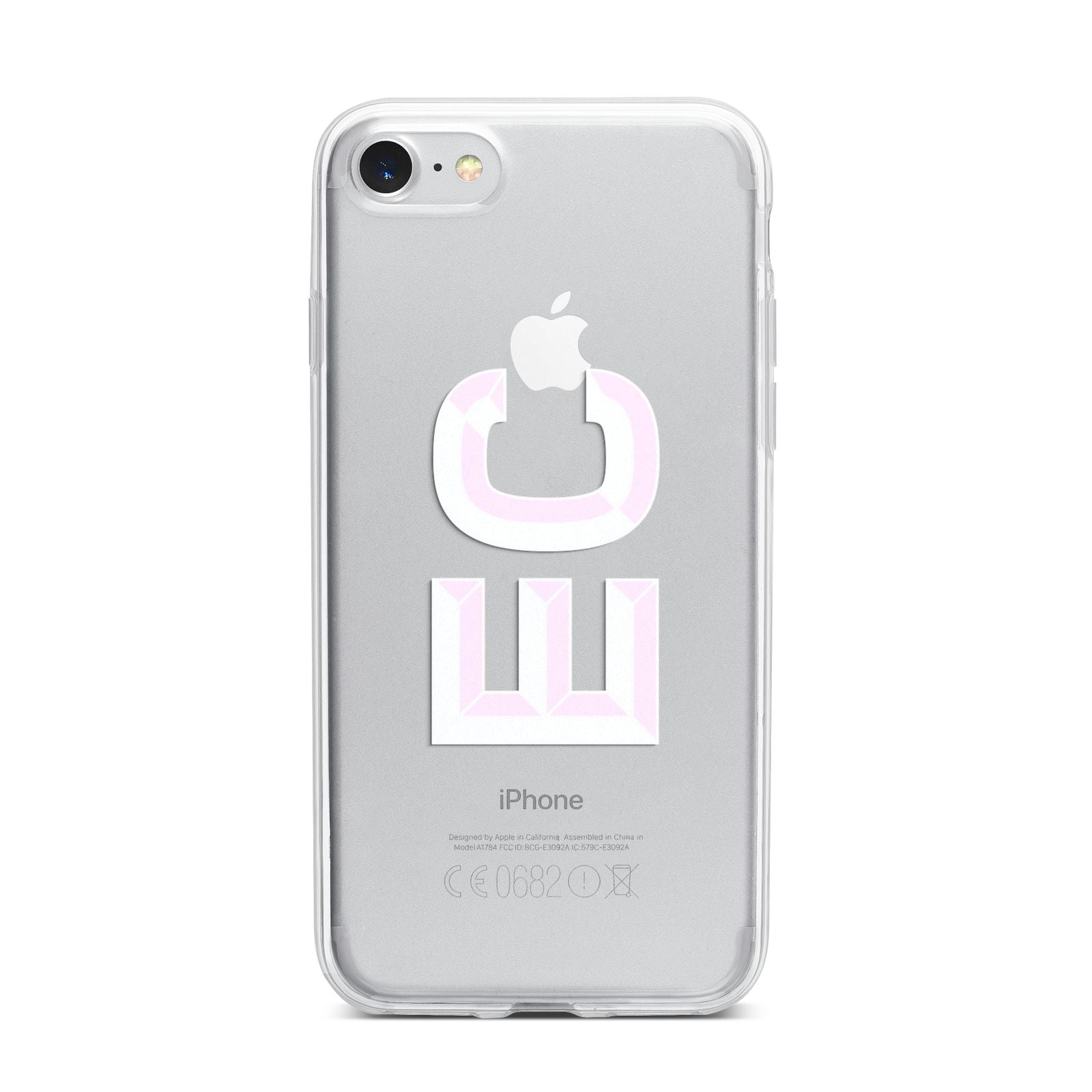 Personalised 3D Side Initials Clear Custom iPhone 7 Bumper Case on Silver iPhone