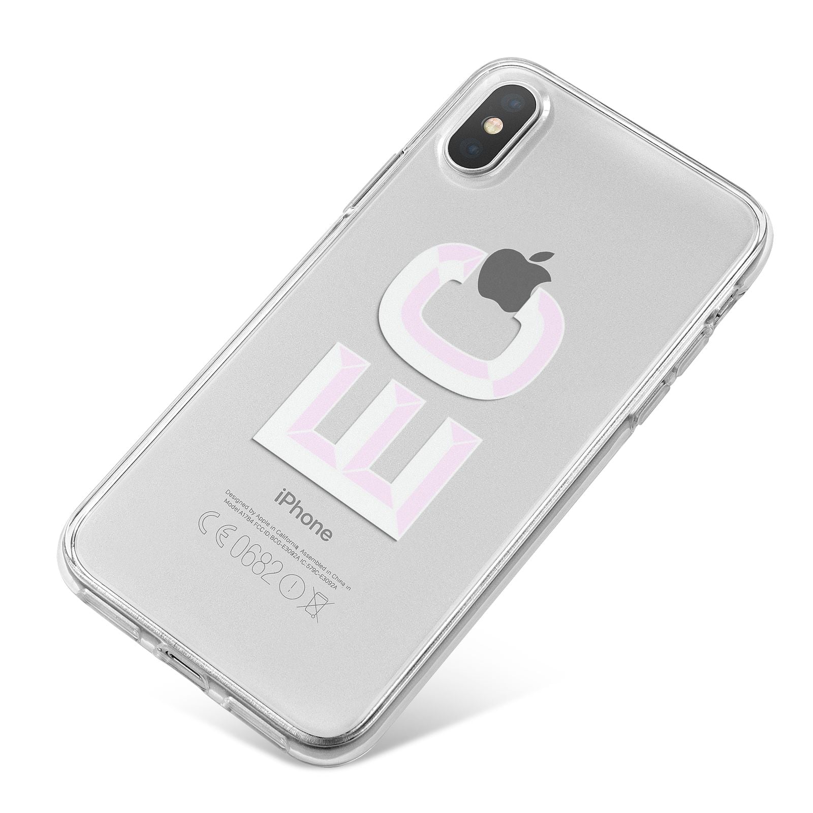 Personalised 3D Side Initials Clear Custom iPhone X Bumper Case on Silver iPhone
