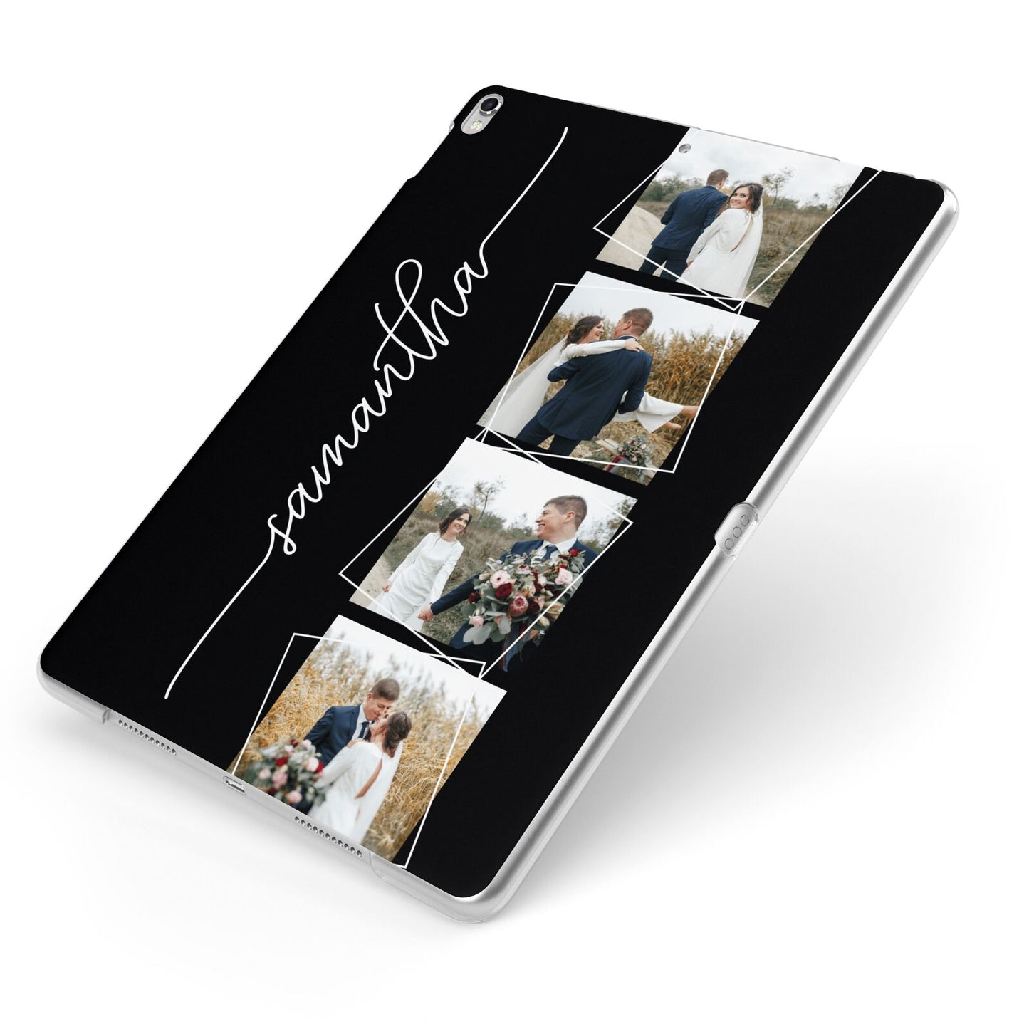 Personalised 4 Photo Couple Name Apple iPad Case on Silver iPad Side View