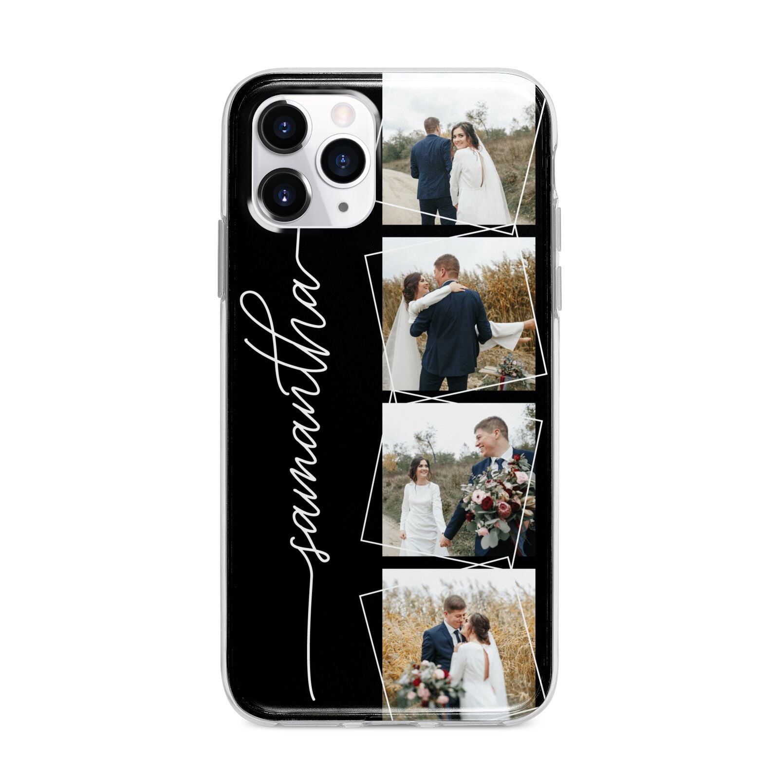 Personalised 4 Photo Couple Name Apple iPhone 11 Pro Max in Silver with Bumper Case