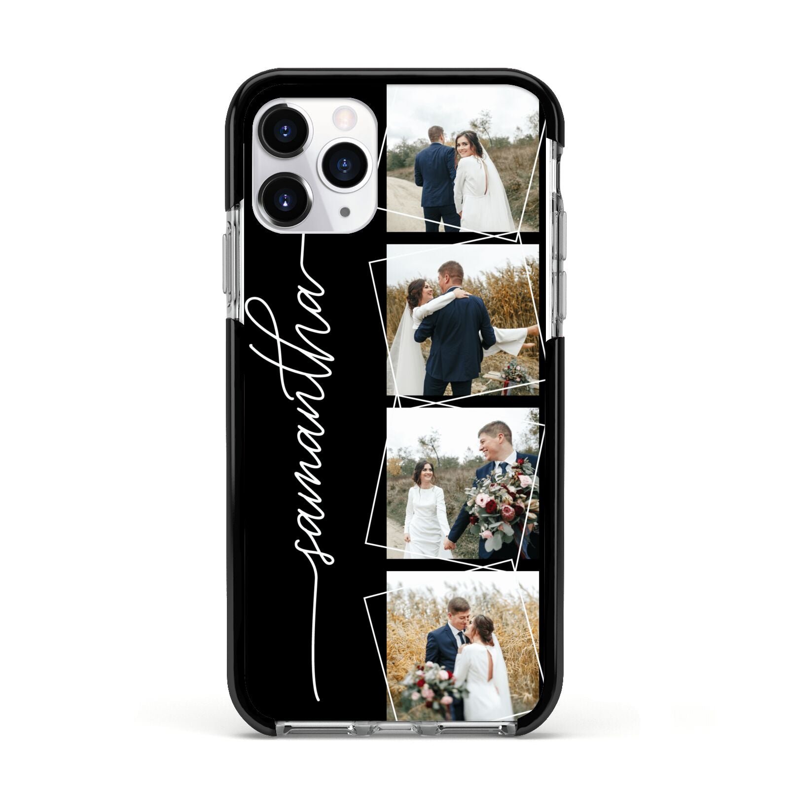 Personalised 4 Photo Couple Name Apple iPhone 11 Pro in Silver with Black Impact Case