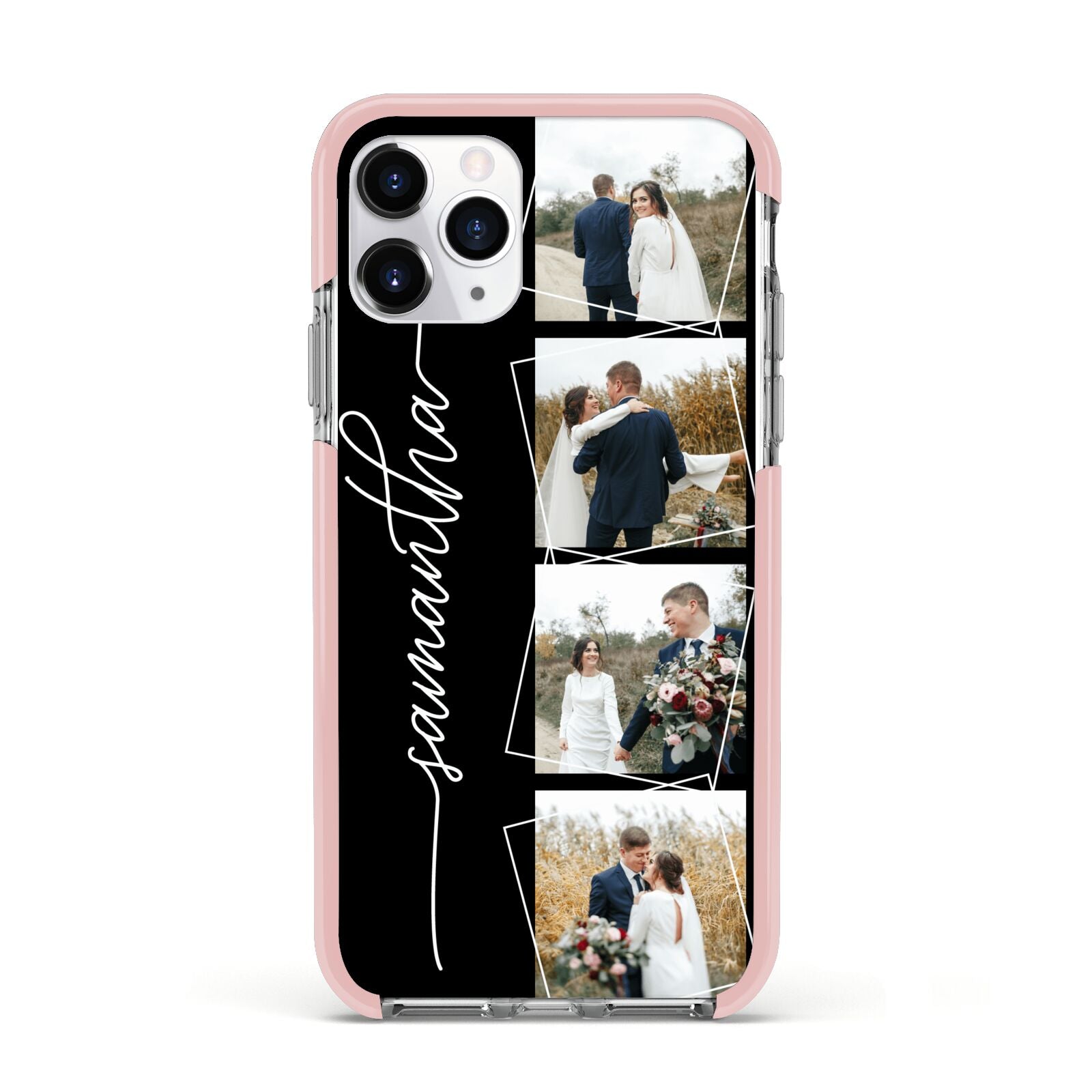 Personalised 4 Photo Couple Name Apple iPhone 11 Pro in Silver with Pink Impact Case