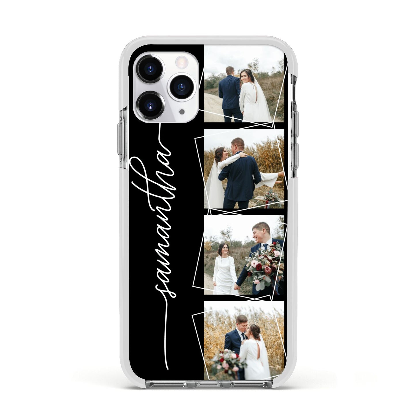 Personalised 4 Photo Couple Name Apple iPhone 11 Pro in Silver with White Impact Case
