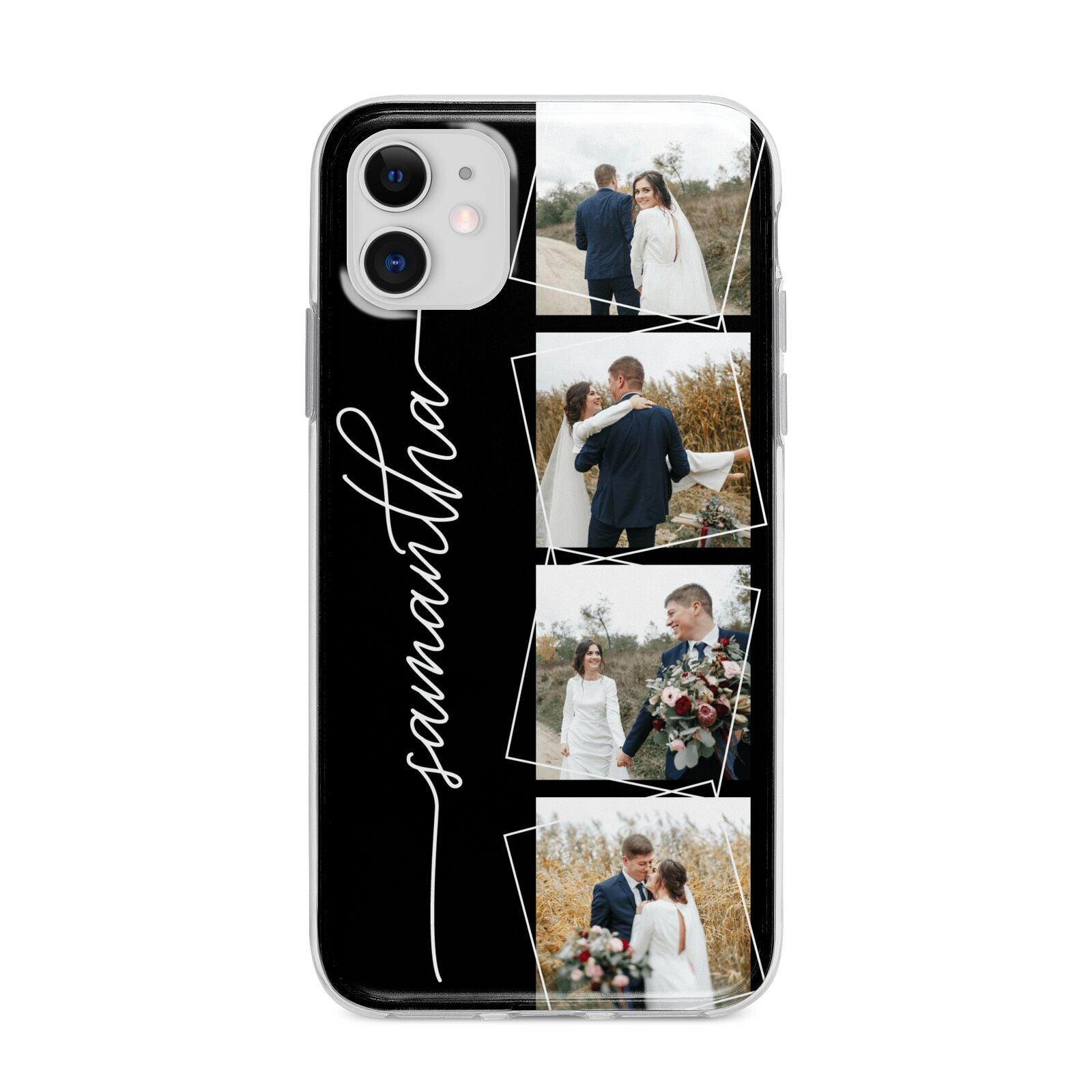 Personalised 4 Photo Couple Name Apple iPhone 11 in White with Bumper Case
