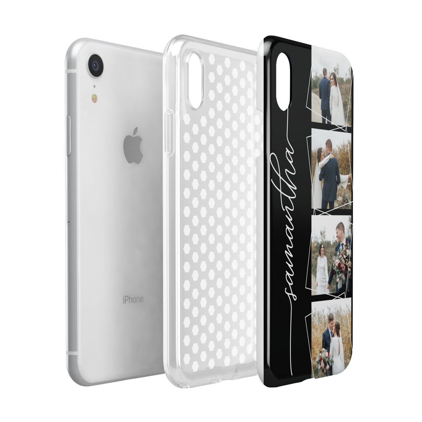 Personalised 4 Photo Couple Name Apple iPhone XR White 3D Tough Case Expanded view