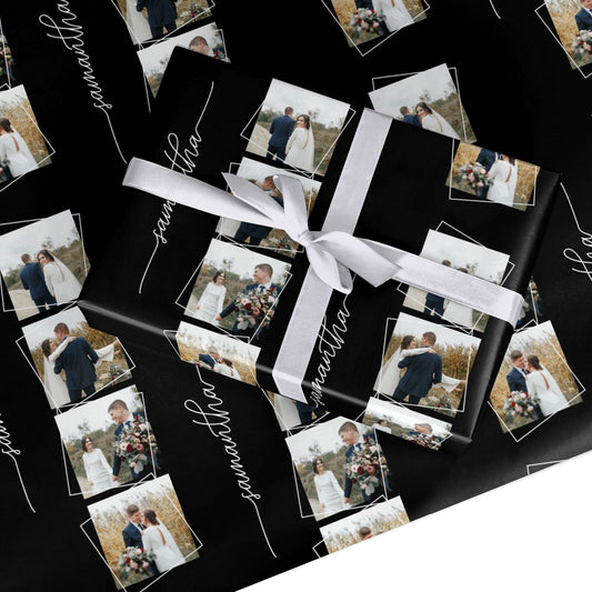 Personalised 4 Photo Couple Name Custom Wrapping Paper