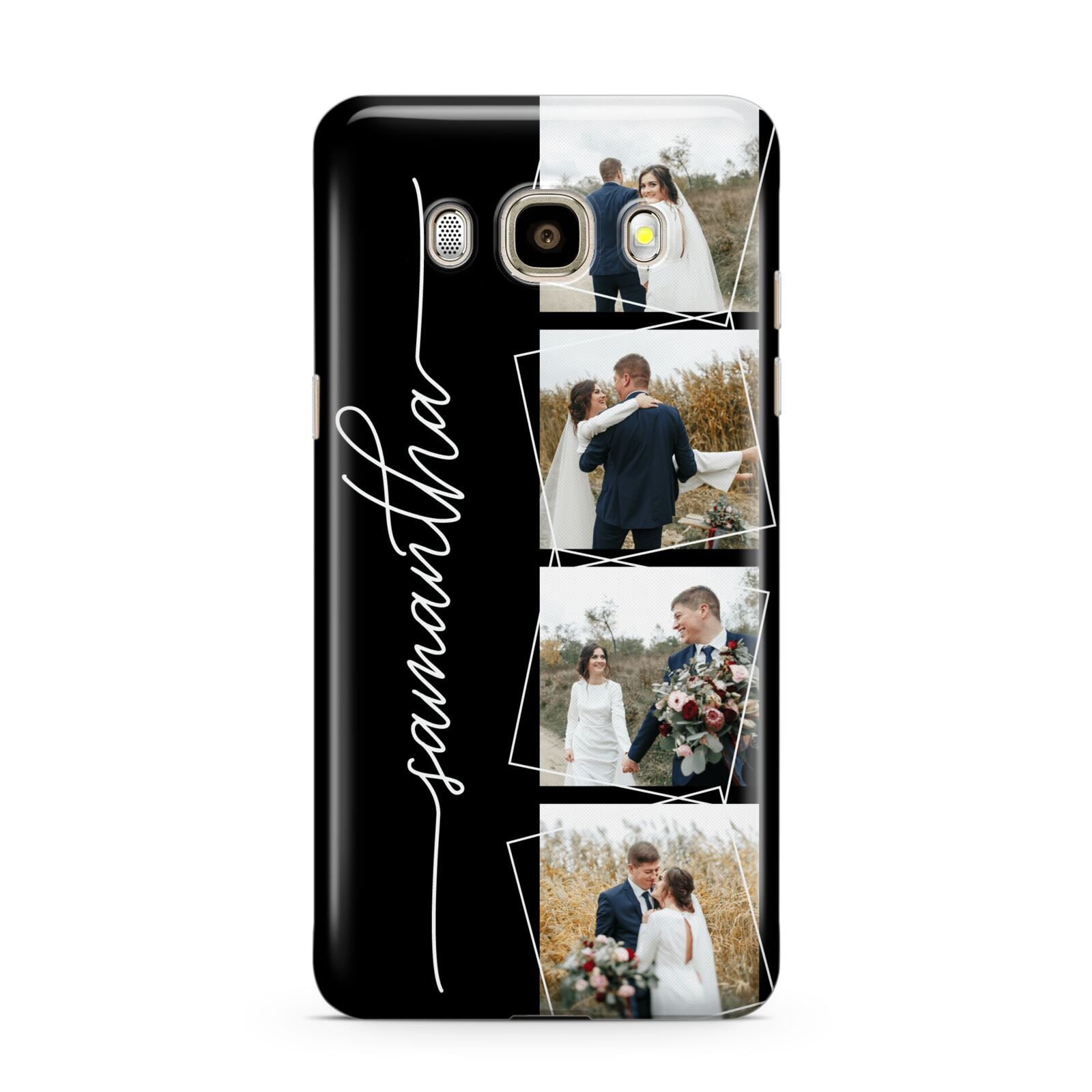 Personalised 4 Photo Couple Name Samsung Galaxy J7 2016 Case on gold phone