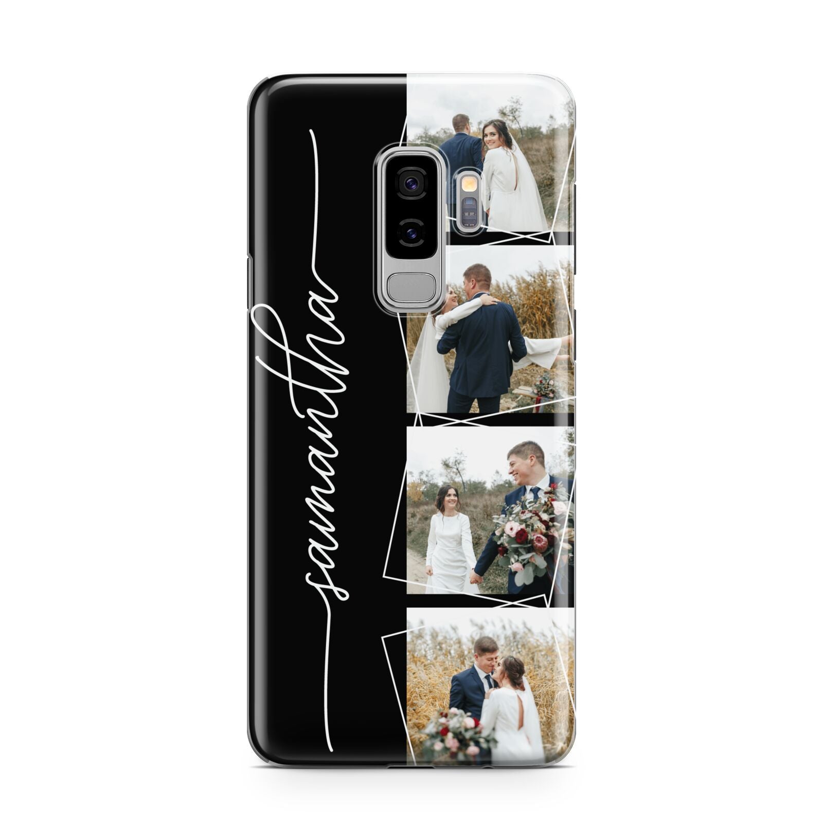 Personalised 4 Photo Couple Name Samsung Galaxy S9 Plus Case on Silver phone
