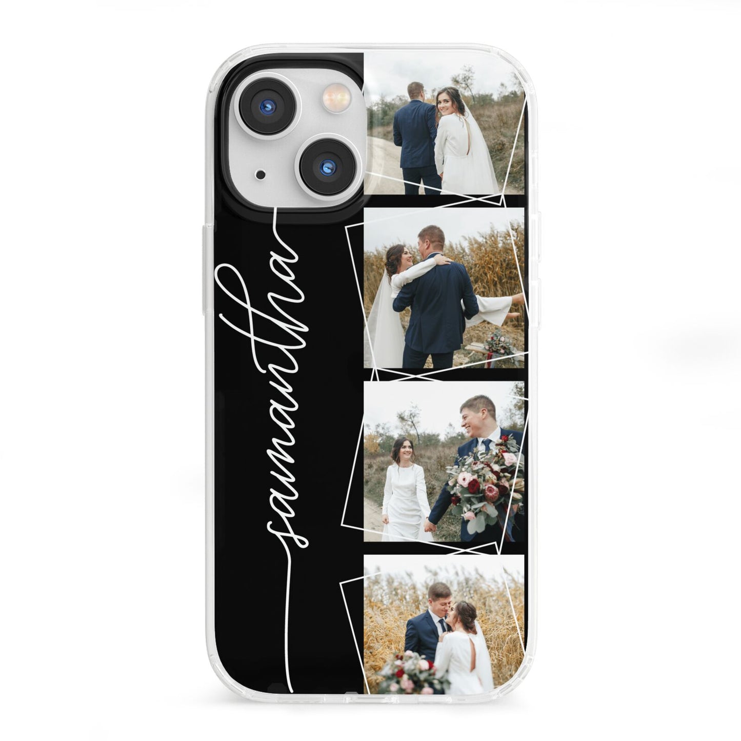 Personalised 4 Photo Couple Name iPhone 13 Mini Clear Bumper Case