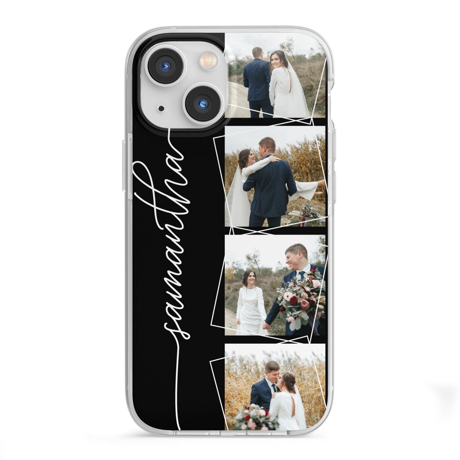 Personalised 4 Photo Couple Name iPhone 13 Mini TPU Impact Case with White Edges