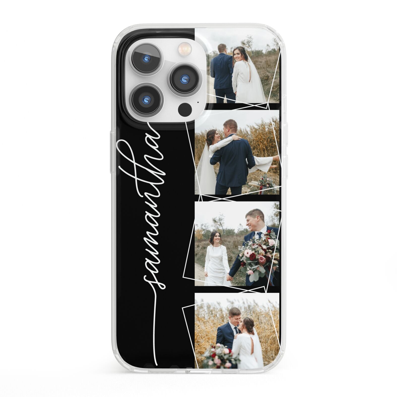 Personalised 4 Photo Couple Name iPhone 13 Pro Clear Bumper Case