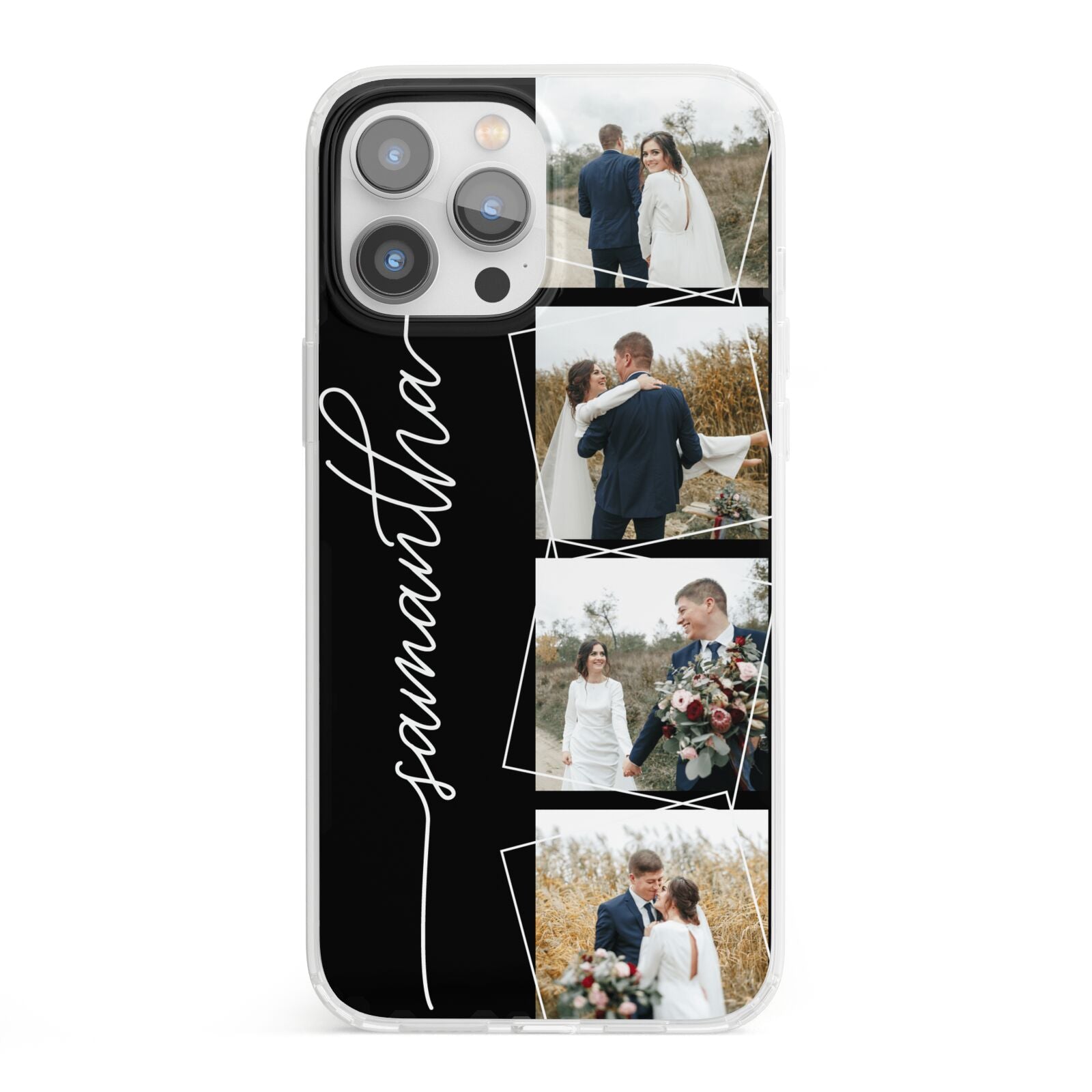 Personalised 4 Photo Couple Name iPhone 13 Pro Max Clear Bumper Case