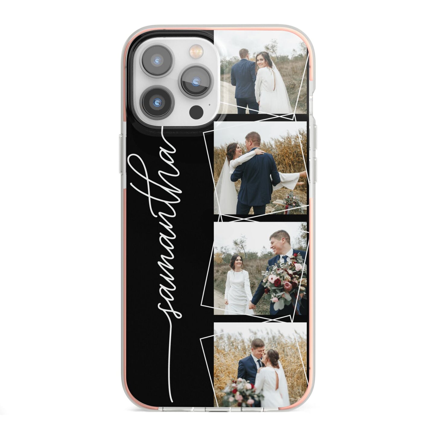 Personalised 4 Photo Couple Name iPhone 13 Pro Max TPU Impact Case with Pink Edges