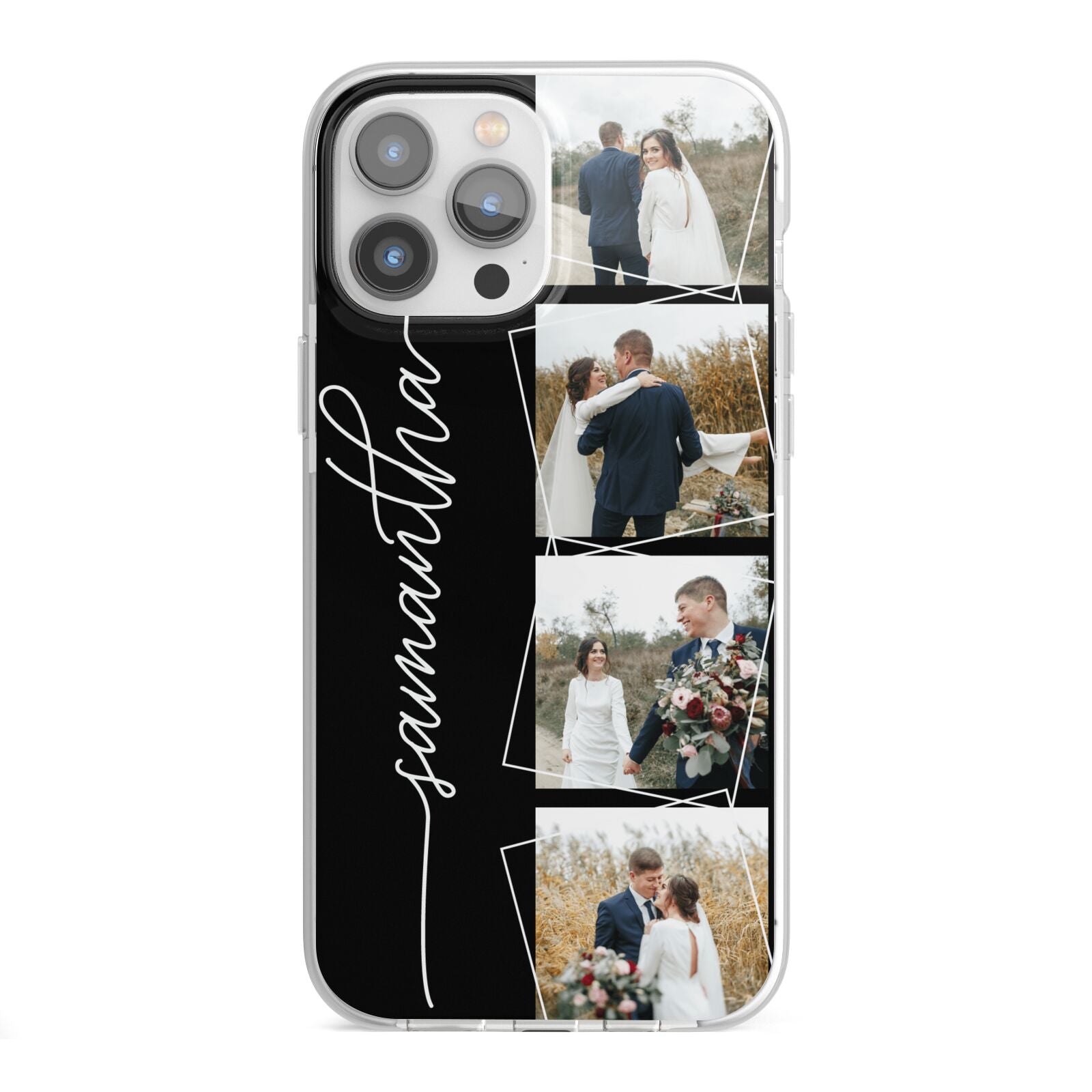 Personalised 4 Photo Couple Name iPhone 13 Pro Max TPU Impact Case with White Edges