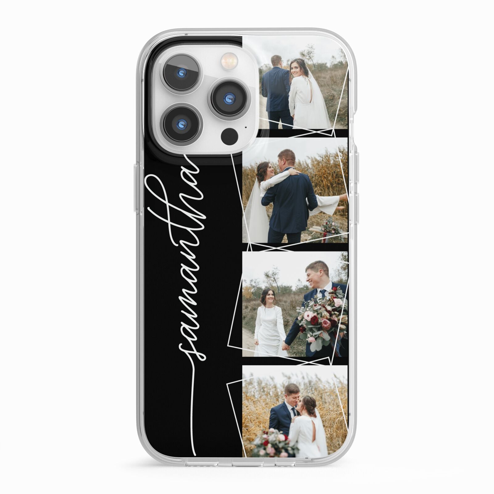Personalised 4 Photo Couple Name iPhone 13 Pro TPU Impact Case with White Edges
