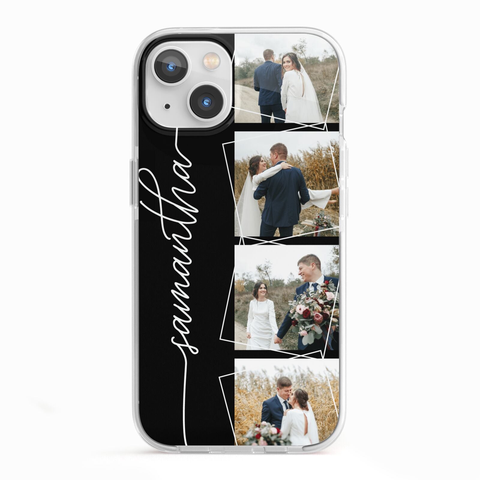 Personalised 4 Photo Couple Name iPhone 13 TPU Impact Case with White Edges