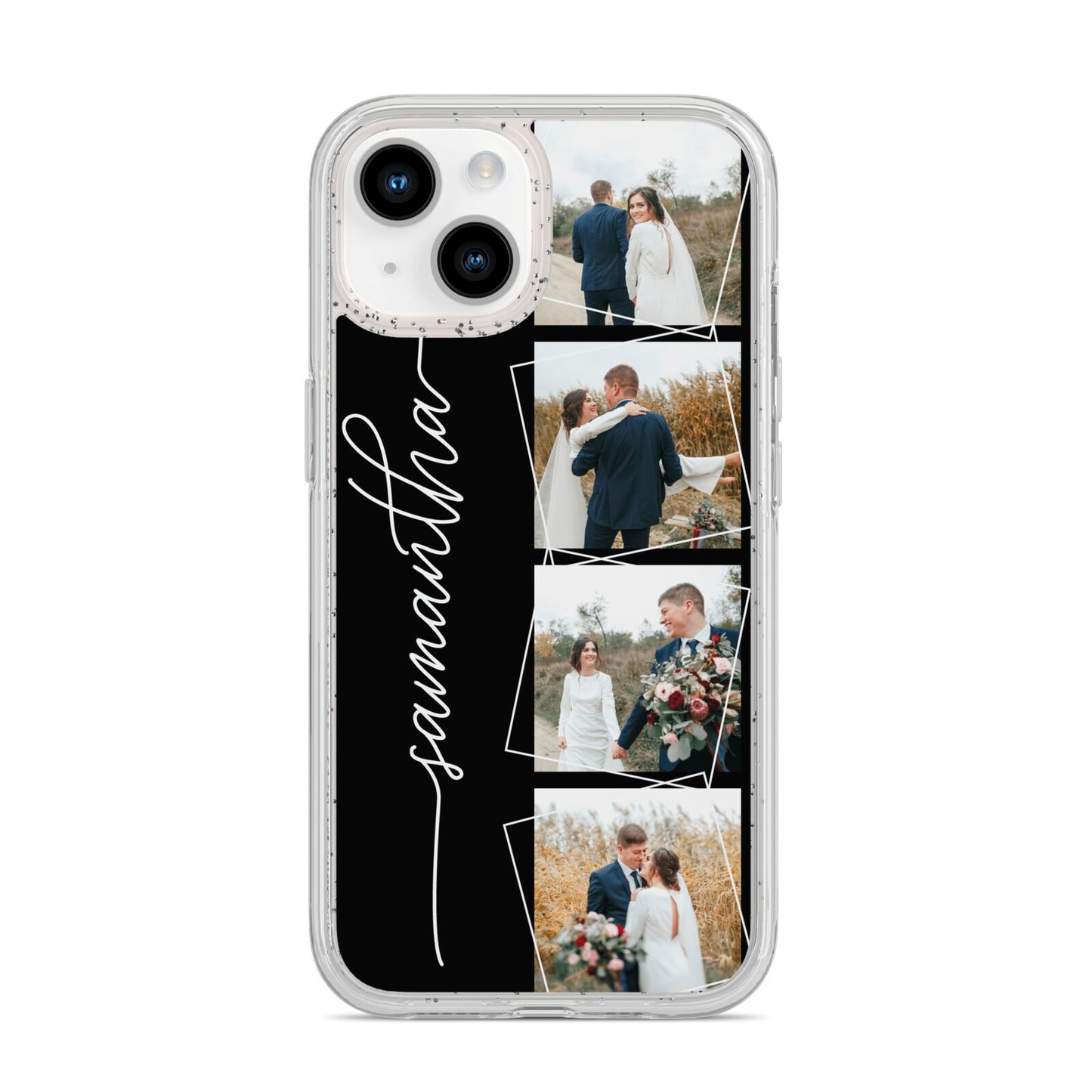 Personalised 4 Photo Couple Name iPhone 14 Glitter Tough Case Starlight