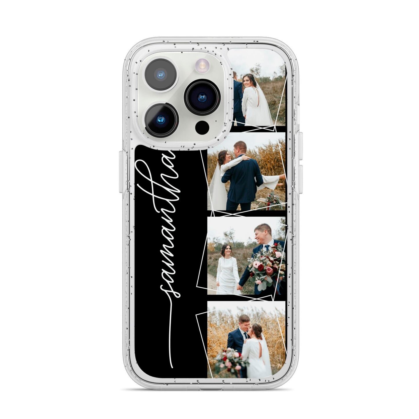 Personalised 4 Photo Couple Name iPhone 14 Pro Glitter Tough Case Silver
