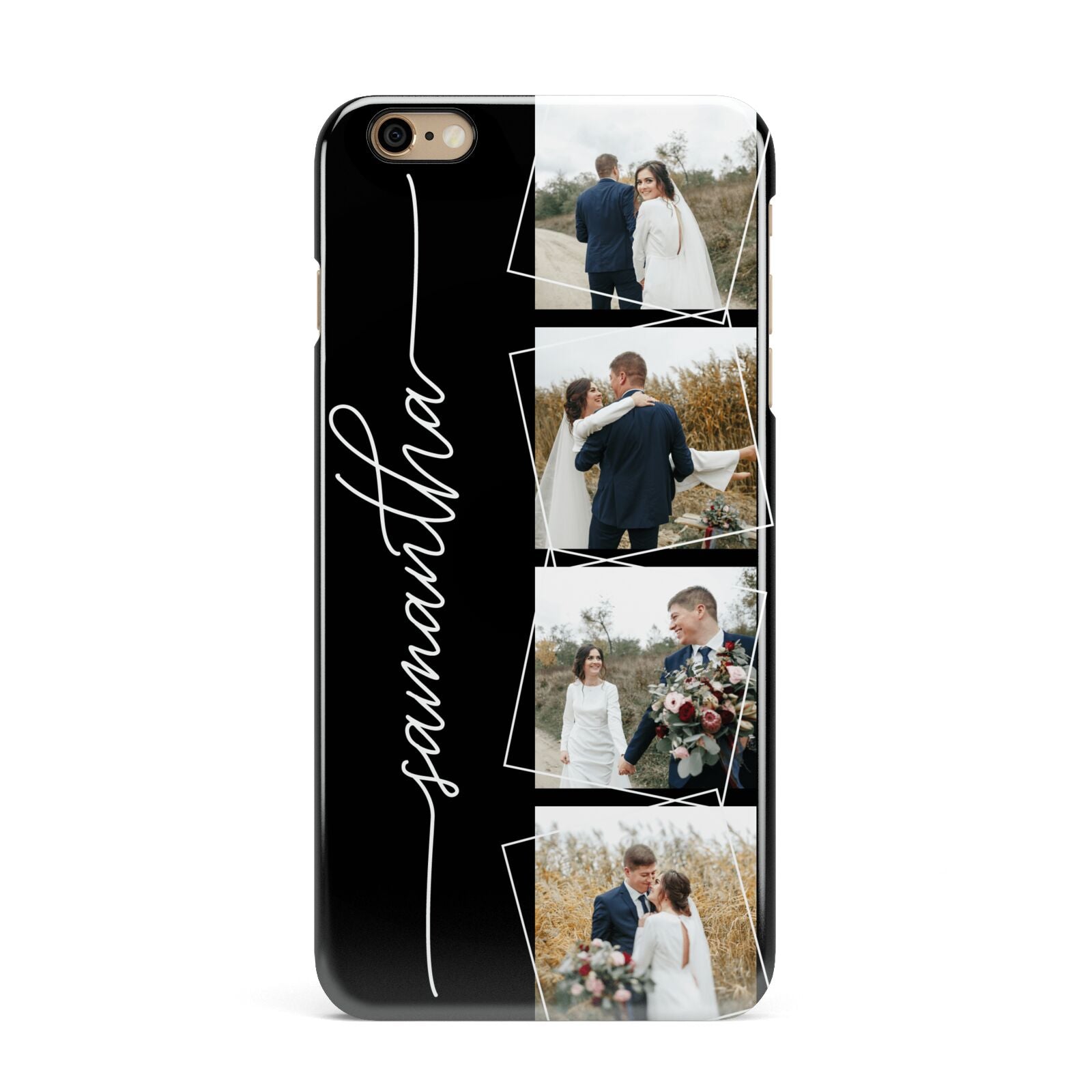 Personalised 4 Photo Couple Name iPhone 6 Plus 3D Snap Case on Gold Phone