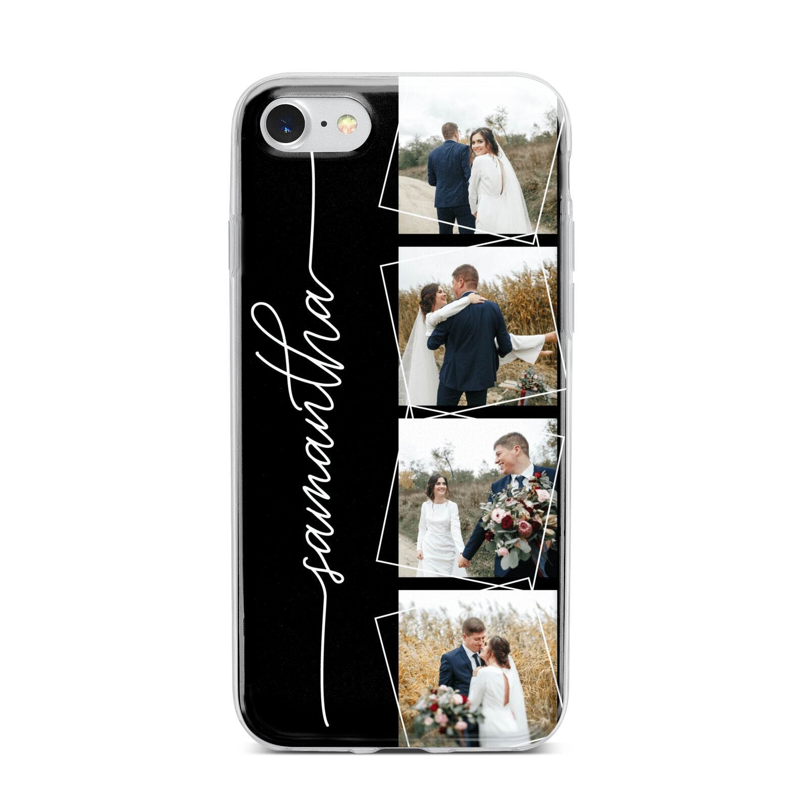 Personalised 4 Photo Couple Name iPhone 7 Bumper Case on Silver iPhone