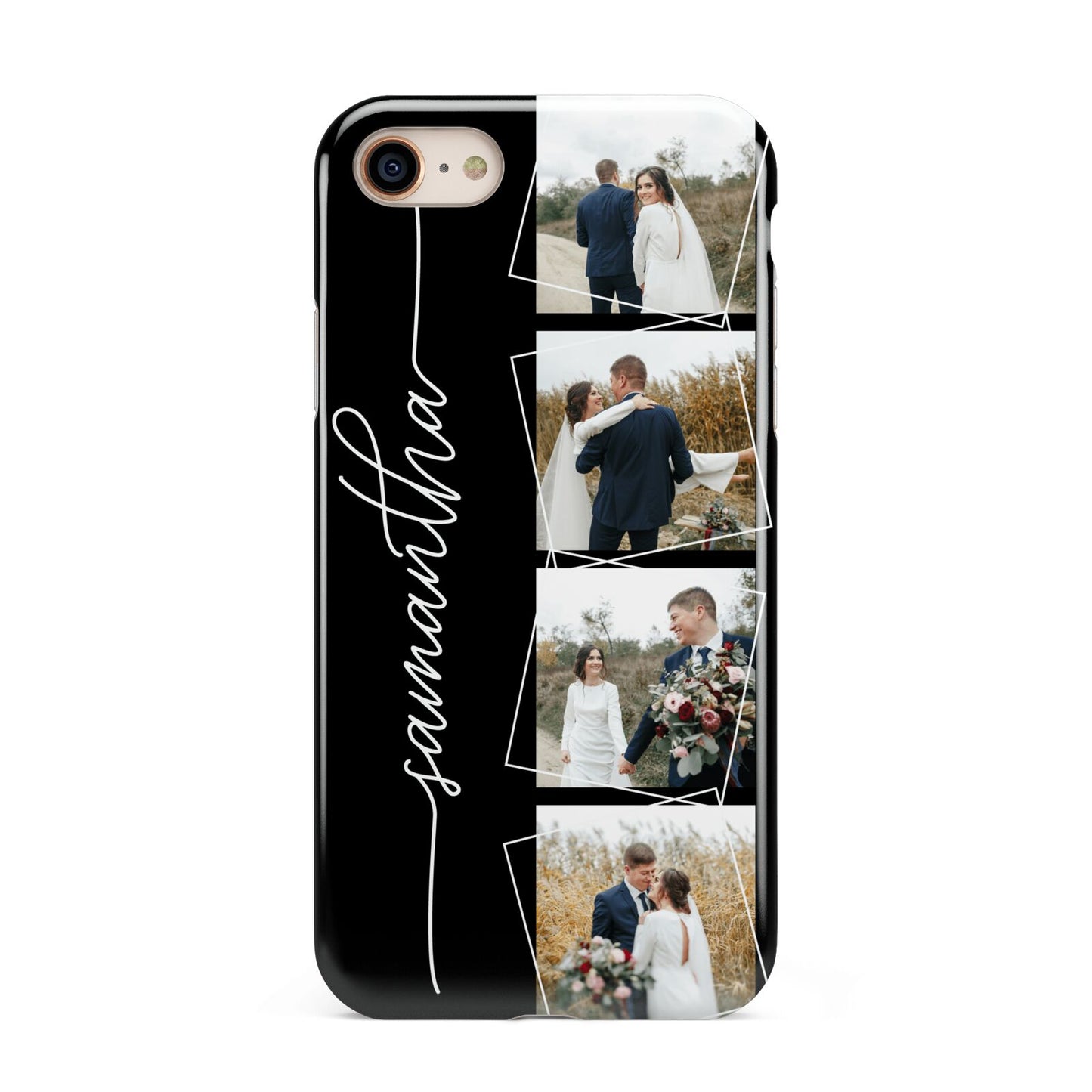 Personalised 4 Photo Couple Name iPhone 8 3D Tough Case on Gold Phone