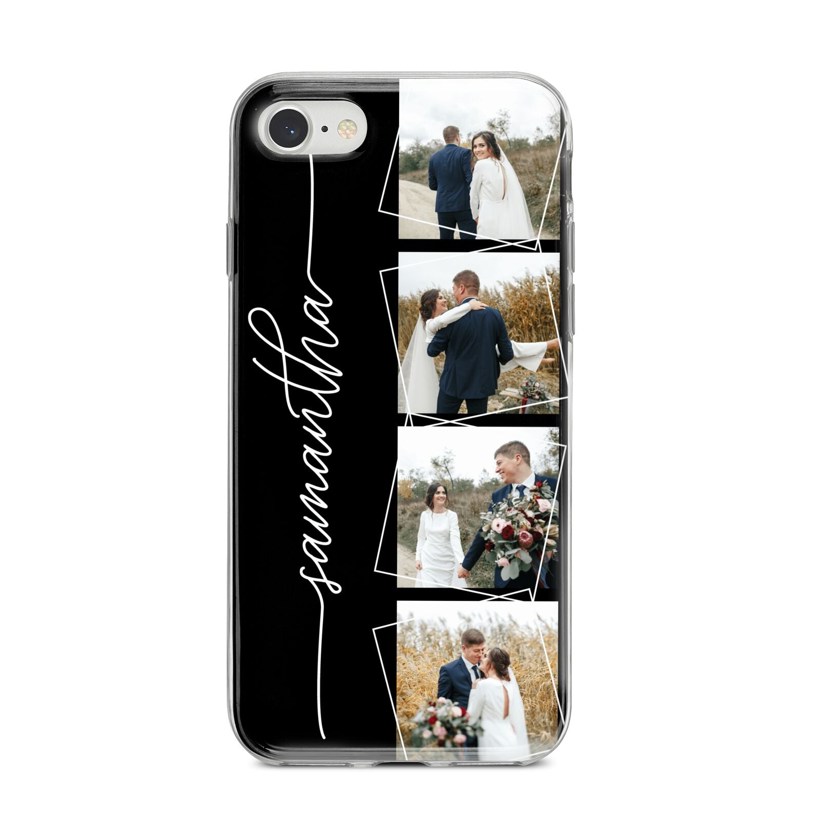 Personalised 4 Photo Couple Name iPhone 8 Bumper Case on Silver iPhone