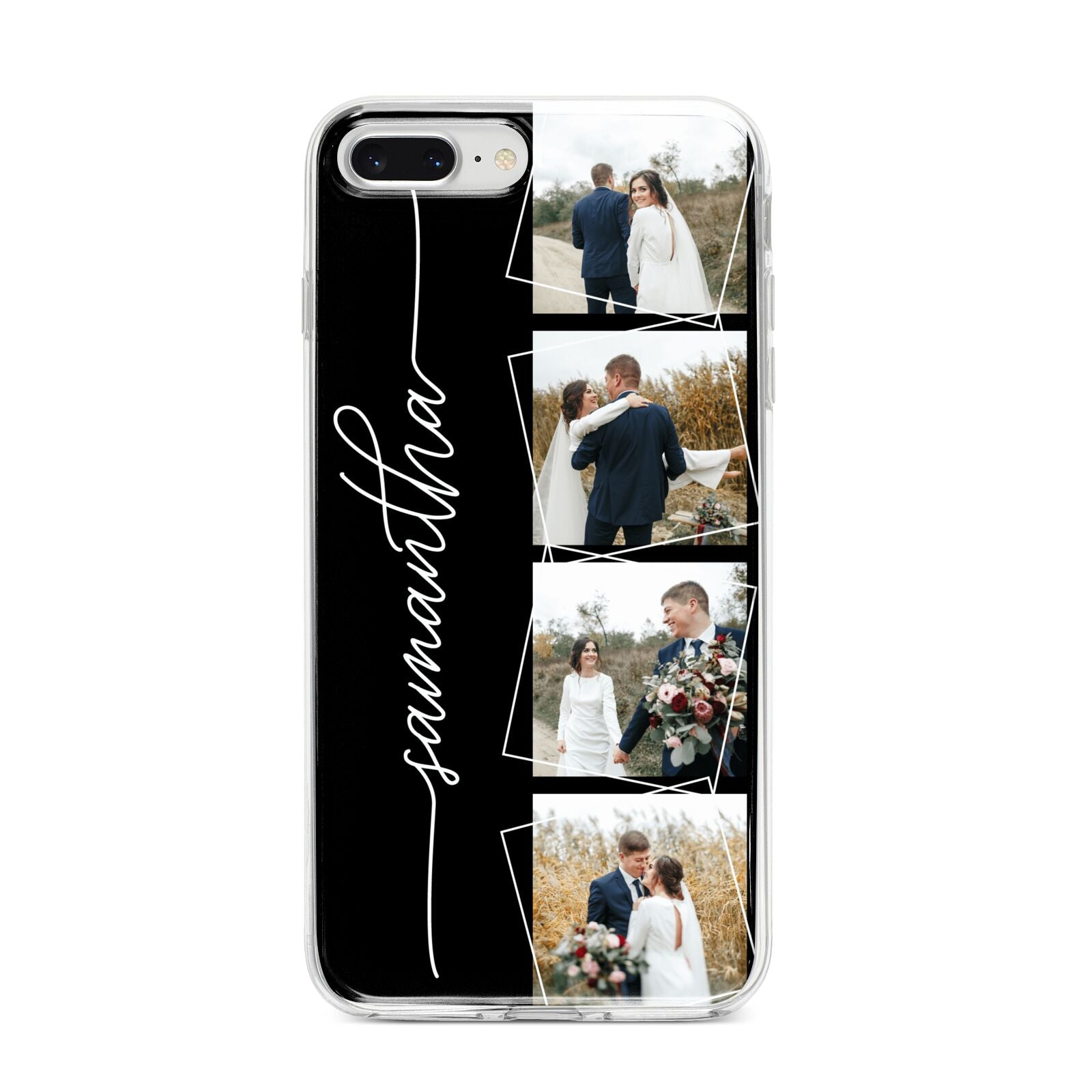 Personalised 4 Photo Couple Name iPhone 8 Plus Bumper Case on Silver iPhone