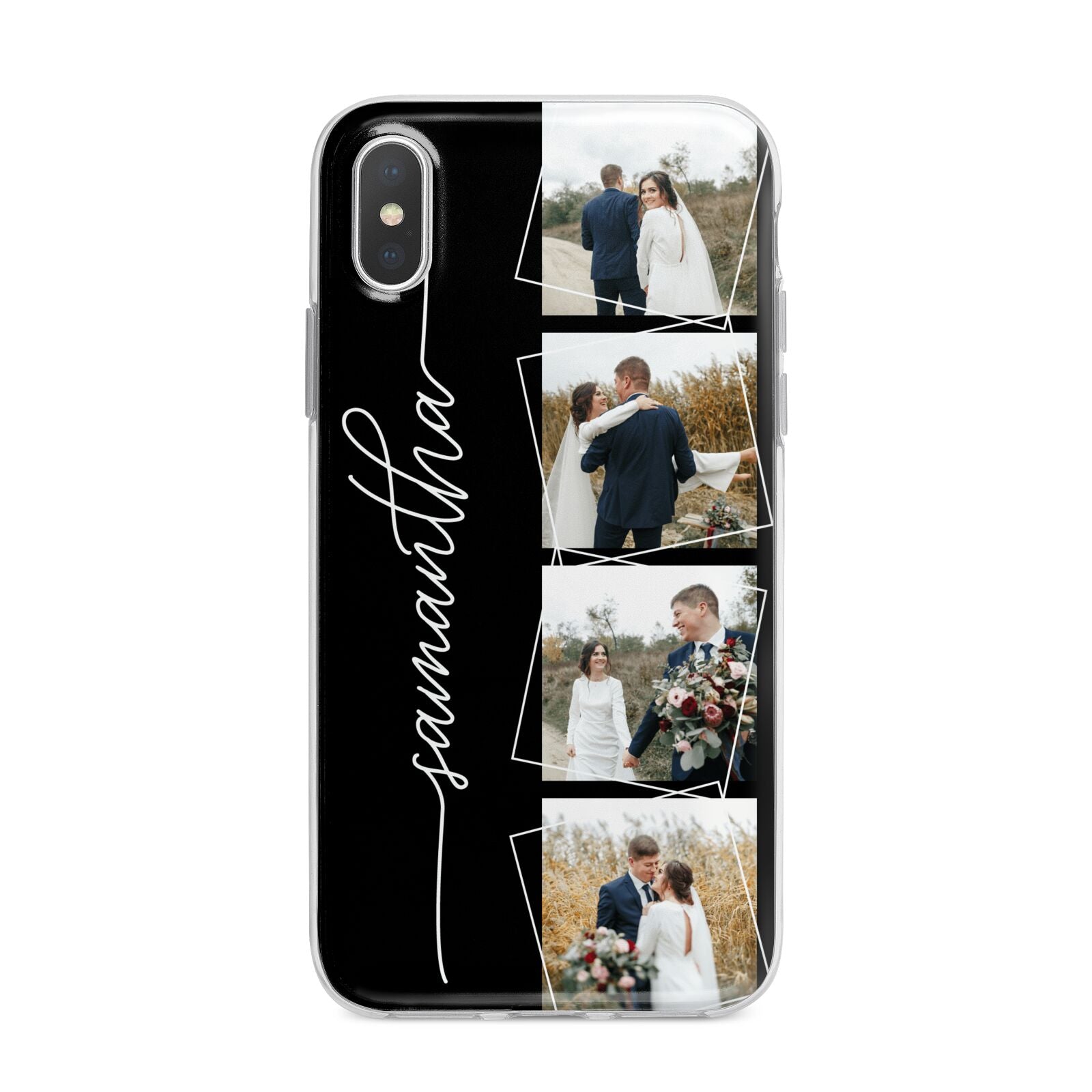 Personalised 4 Photo Couple Name iPhone X Bumper Case on Silver iPhone Alternative Image 1
