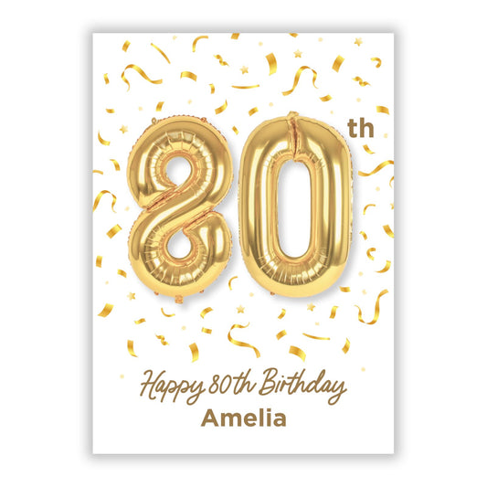 Personalised 80th Birthday A5 Flat Greetings Card