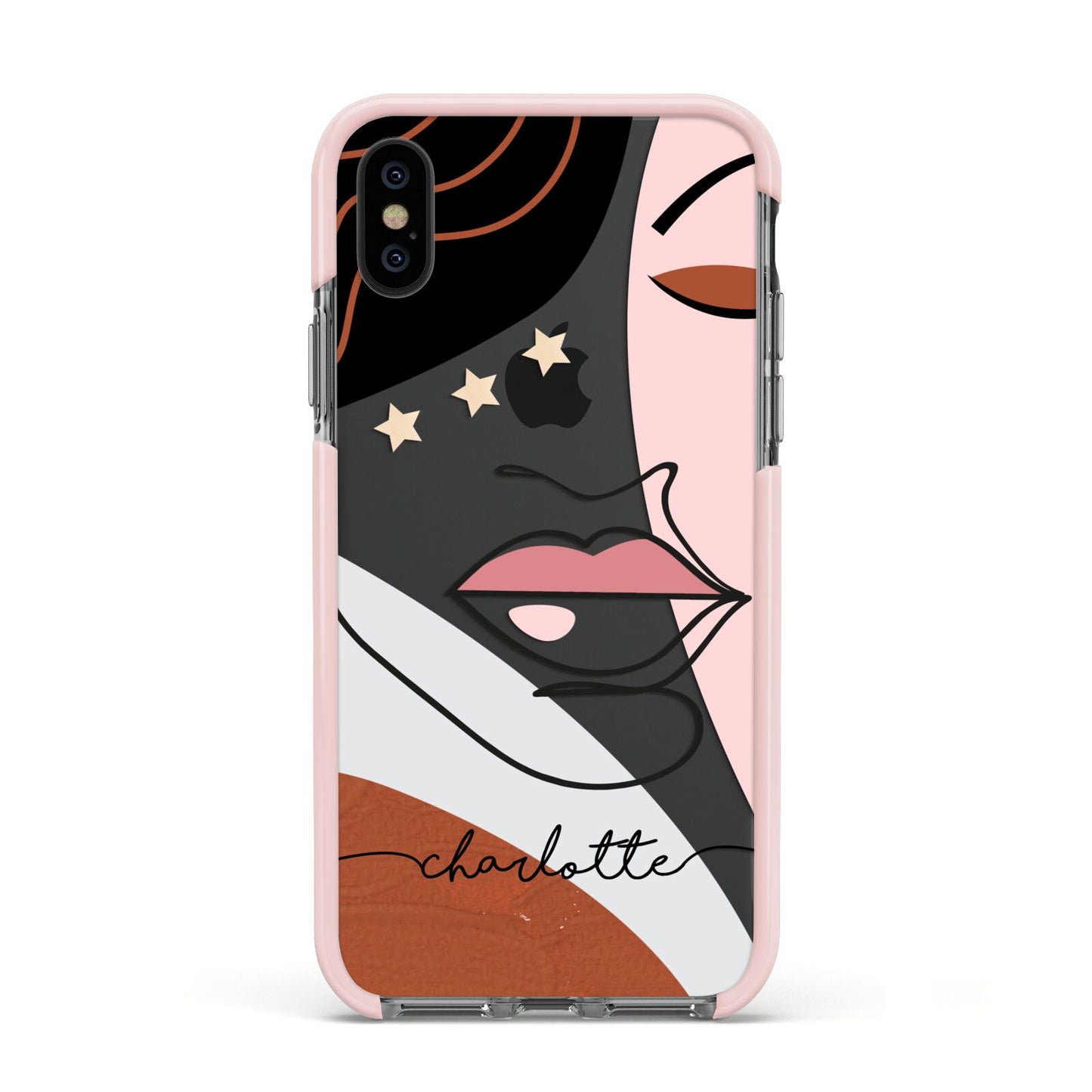 Personalised Abstract Art Apple iPhone Xs Impact Case Pink Edge on Black Phone