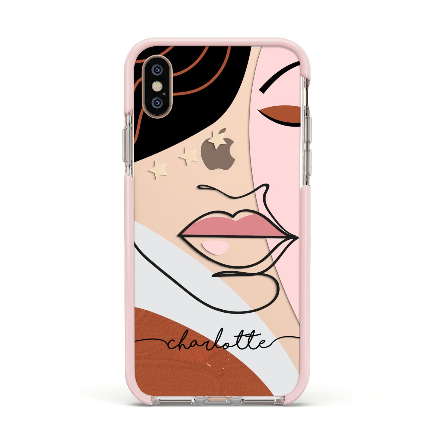Personalised Abstract Art Apple iPhone Xs Impact Case Pink Edge on Gold Phone