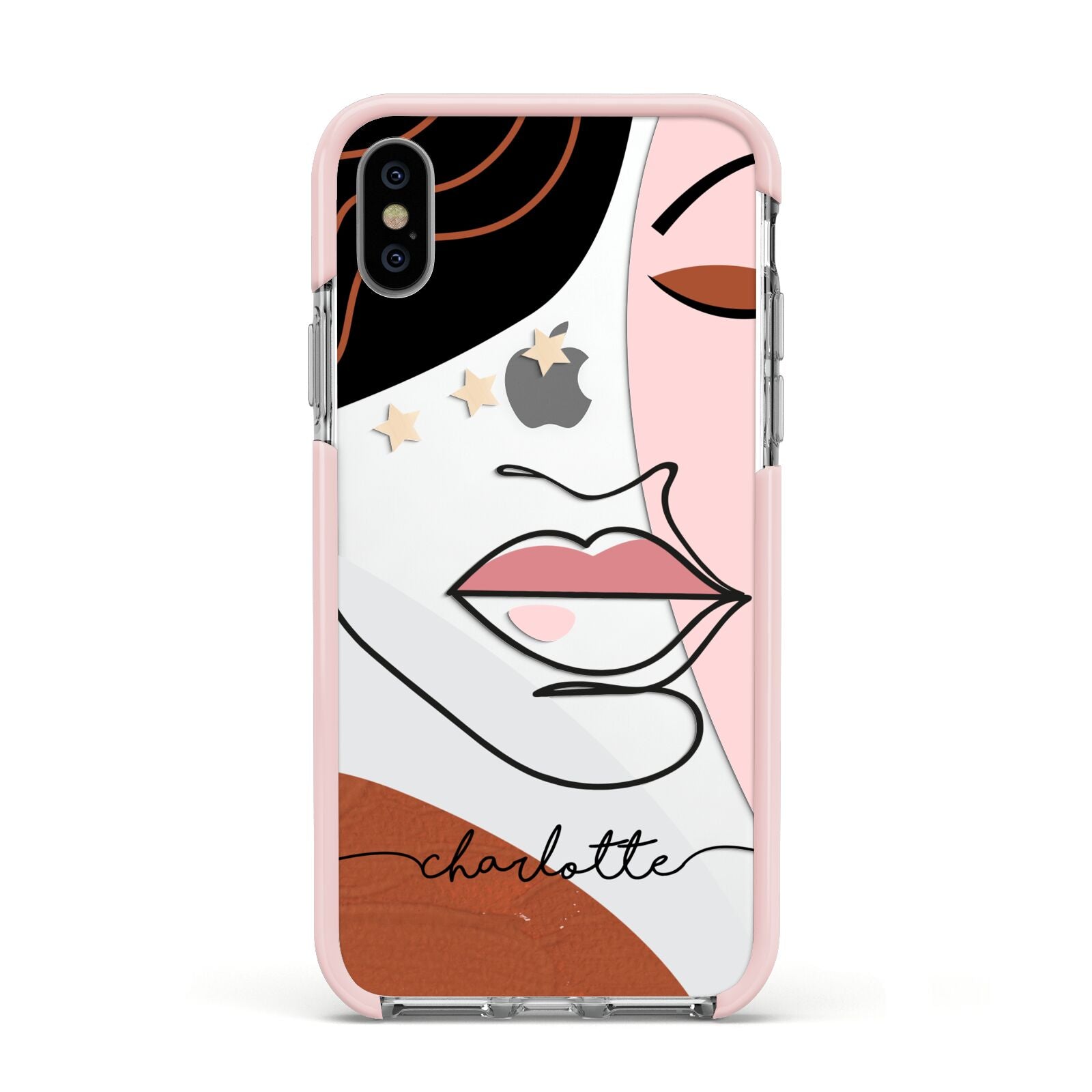 Personalised Abstract Art Apple iPhone Xs Impact Case Pink Edge on Silver Phone