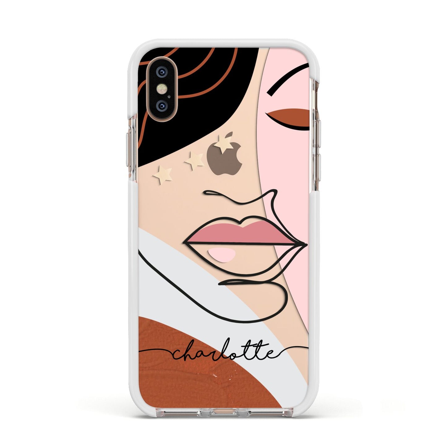 Personalised Abstract Art Apple iPhone Xs Impact Case White Edge on Gold Phone